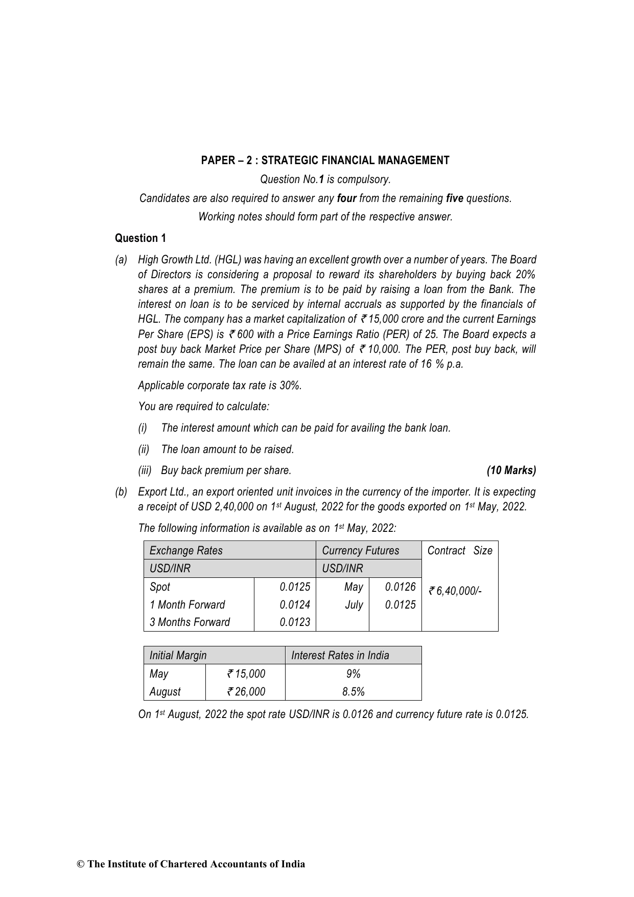 Advanced Financial Management May 2023, question page 1