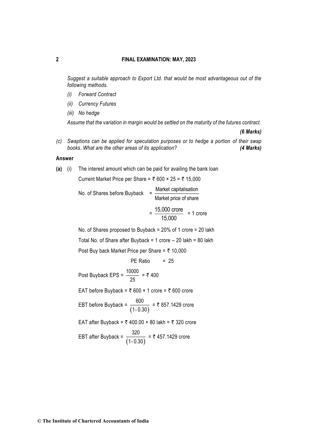Advanced Financial Management May 2023, question page 2