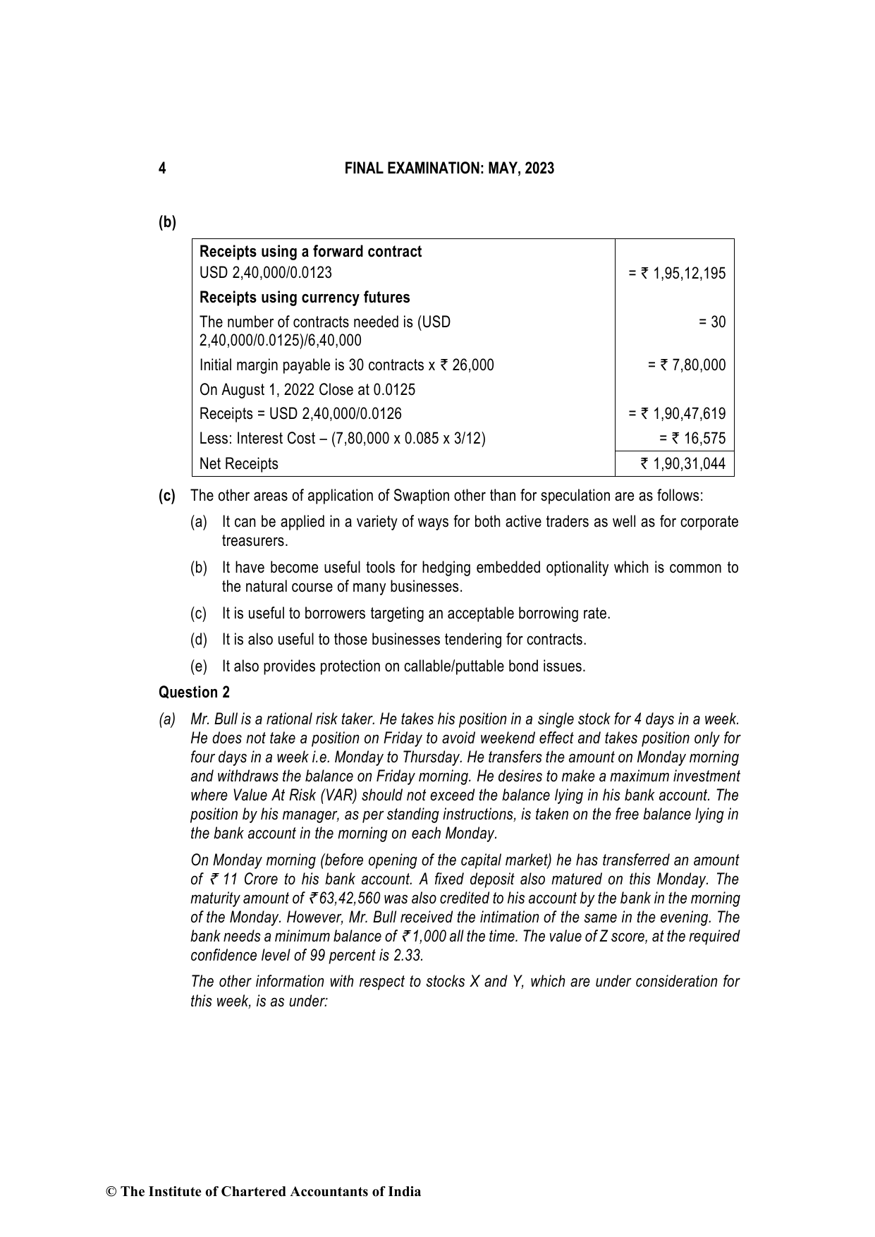 Advanced Financial Management May 2023, question page 4