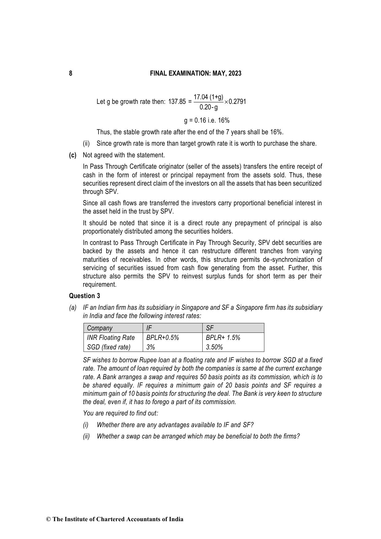 Advanced Financial Management May 2023, question page 8