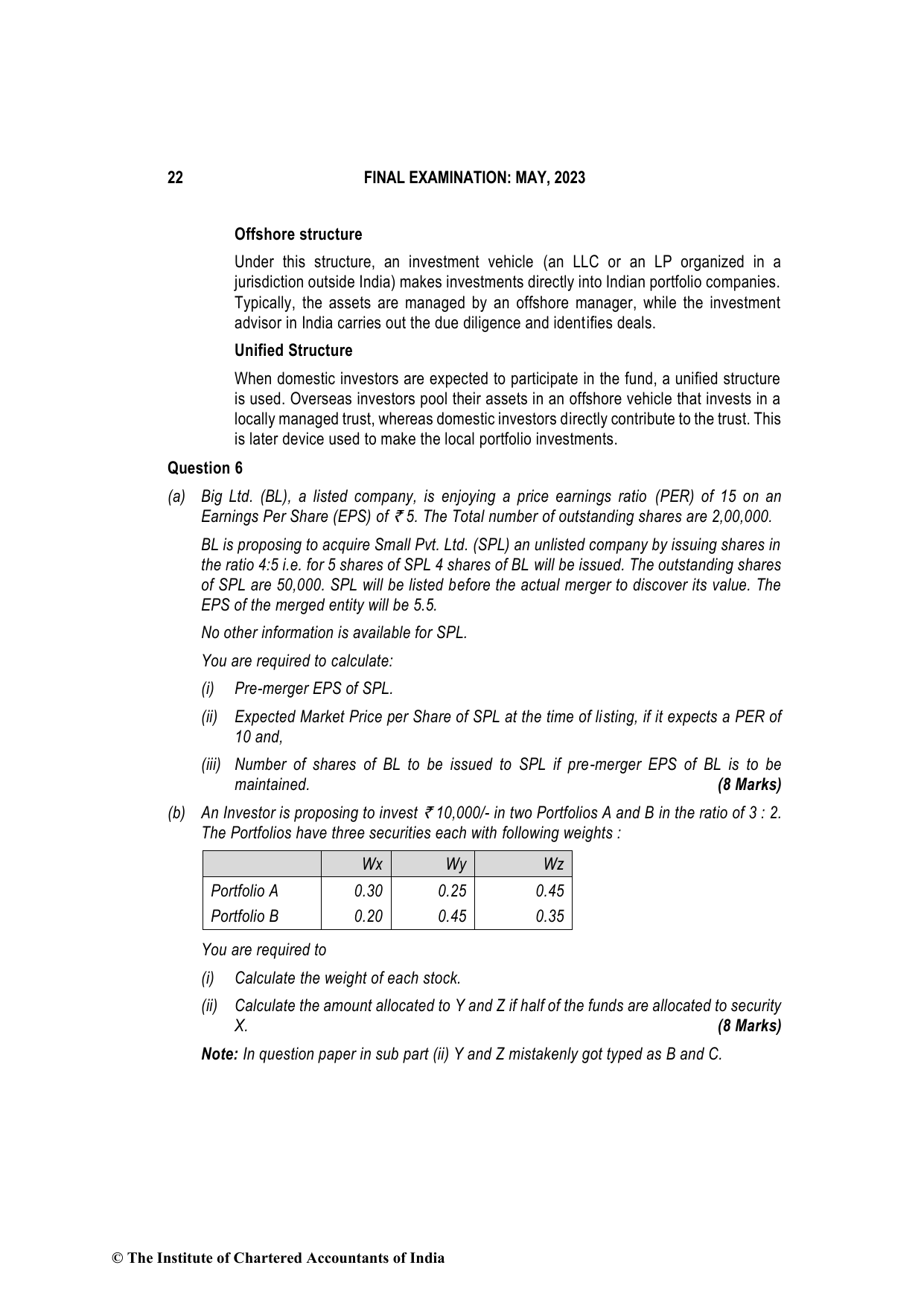 Advanced Financial Management May 2023, question page 22