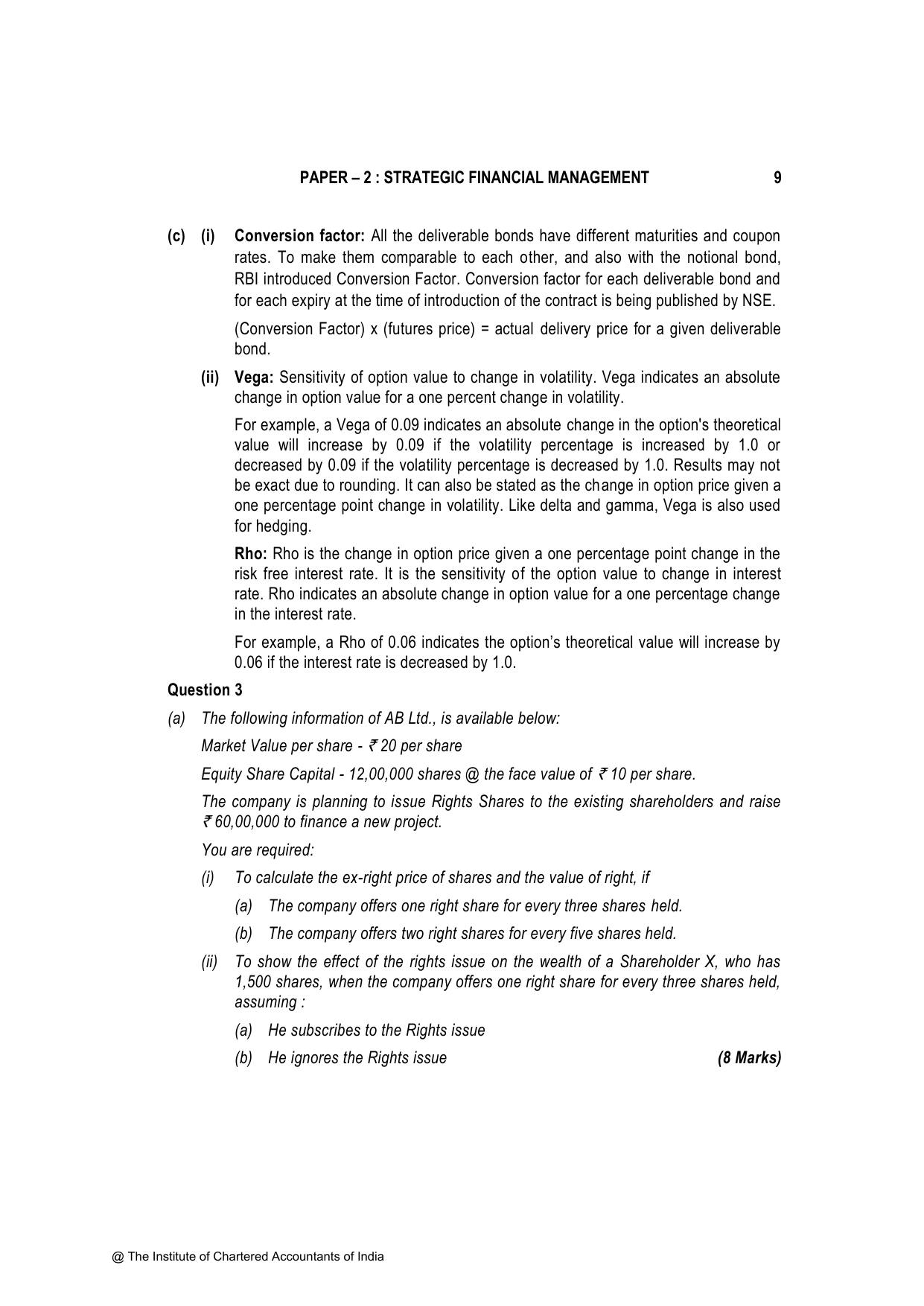 Advanced Financial Management November 2023, question page 9