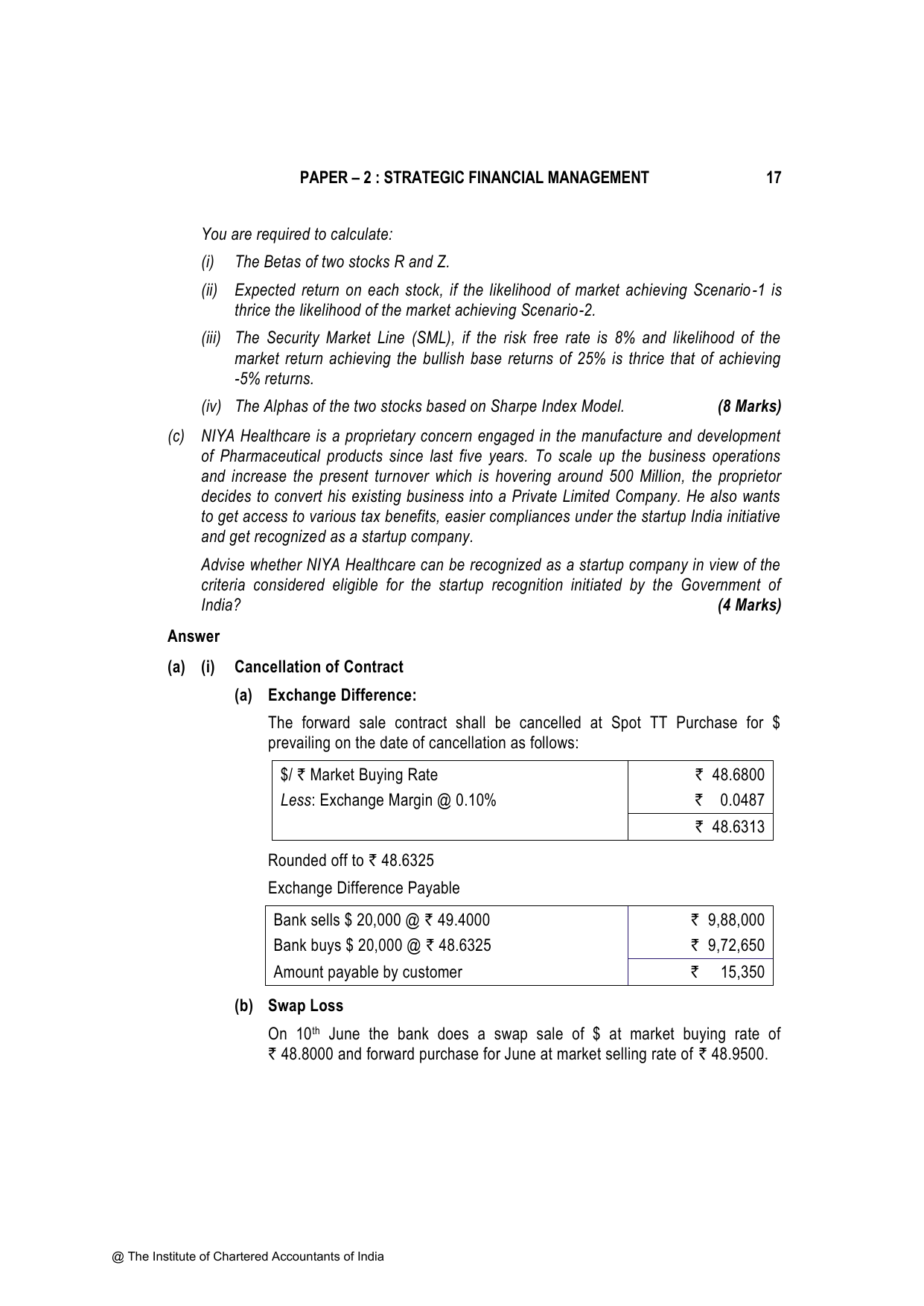 Advanced Financial Management November 2023, question page 17