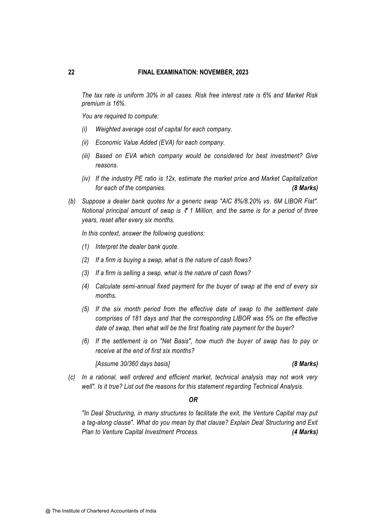 Advanced Financial Management November 2023, question page 22