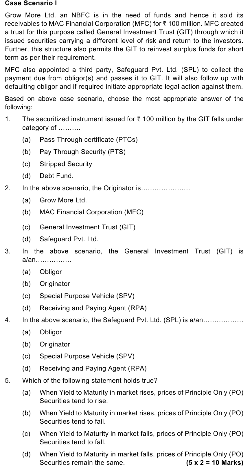 AFM Mock Test 1, Part I case scenario 1 with MCQs 1-5 (ICAI Model Test Paper 1, Part I, case scenario 1)