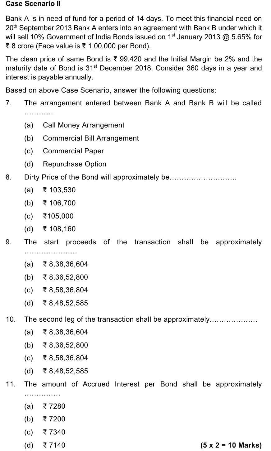 AFM Mock Test 1, Part I case scenario 3 with MCQs 11-15 (ICAI Model Test Paper 3, Part I, case scenario 2)