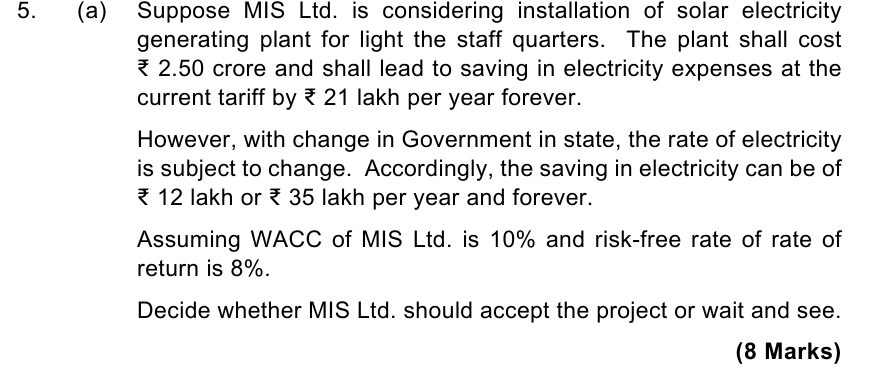 AFM Mock Test 1, Question 4(a), 8 marks (ICAI Model Test Paper 4, Question 5)