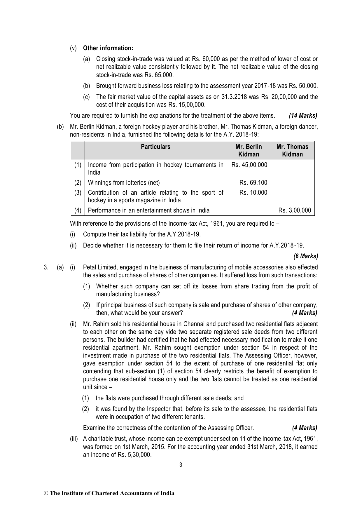Direct Tax Laws & International Taxation November 2018 MTP - Mock Test Paper 1 (August 2018) - Final (New) Course, question page 3