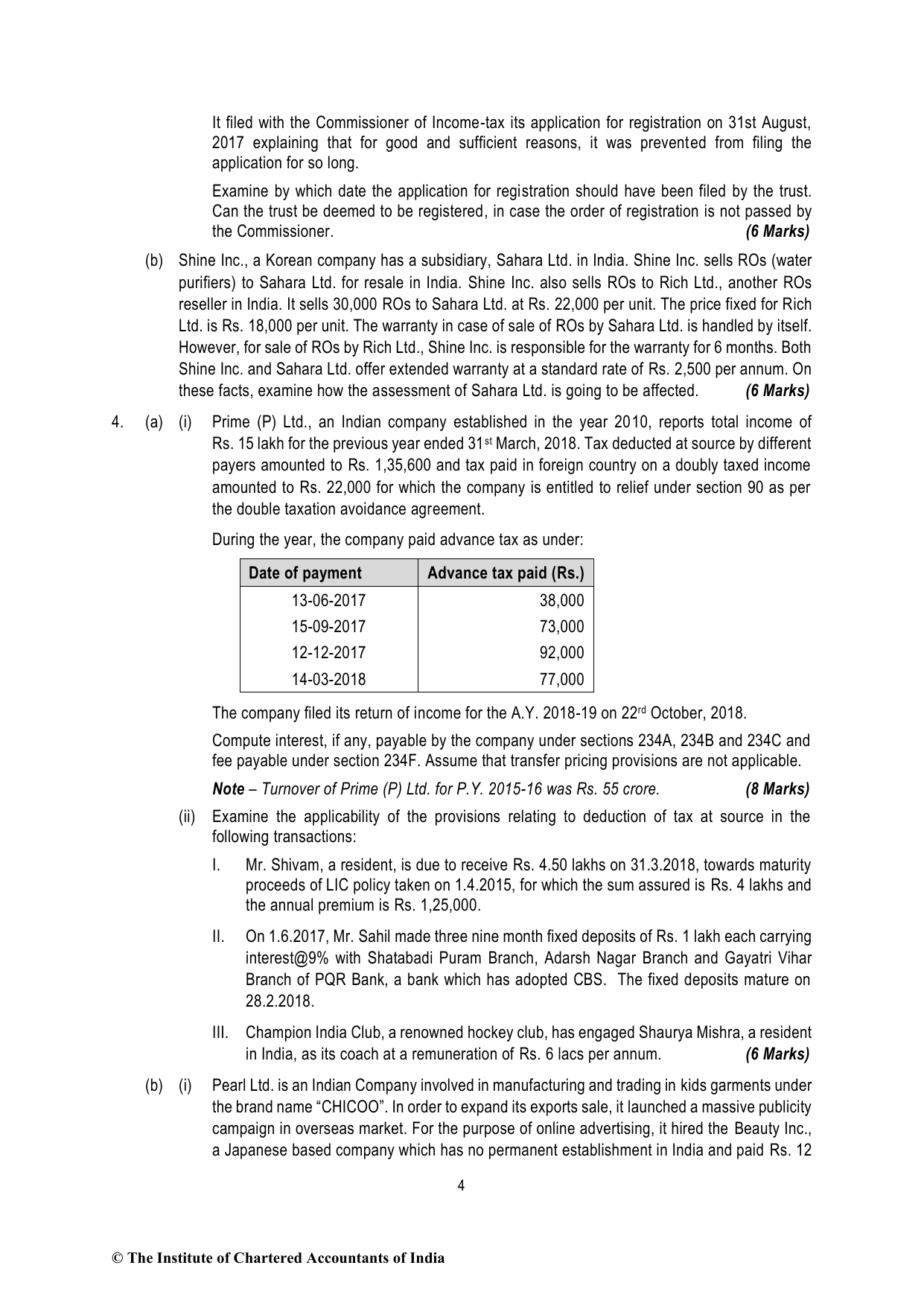Direct Tax Laws & International Taxation November 2018 MTP - Mock Test Paper 1 (August 2018) - Final (New) Course, question page 4