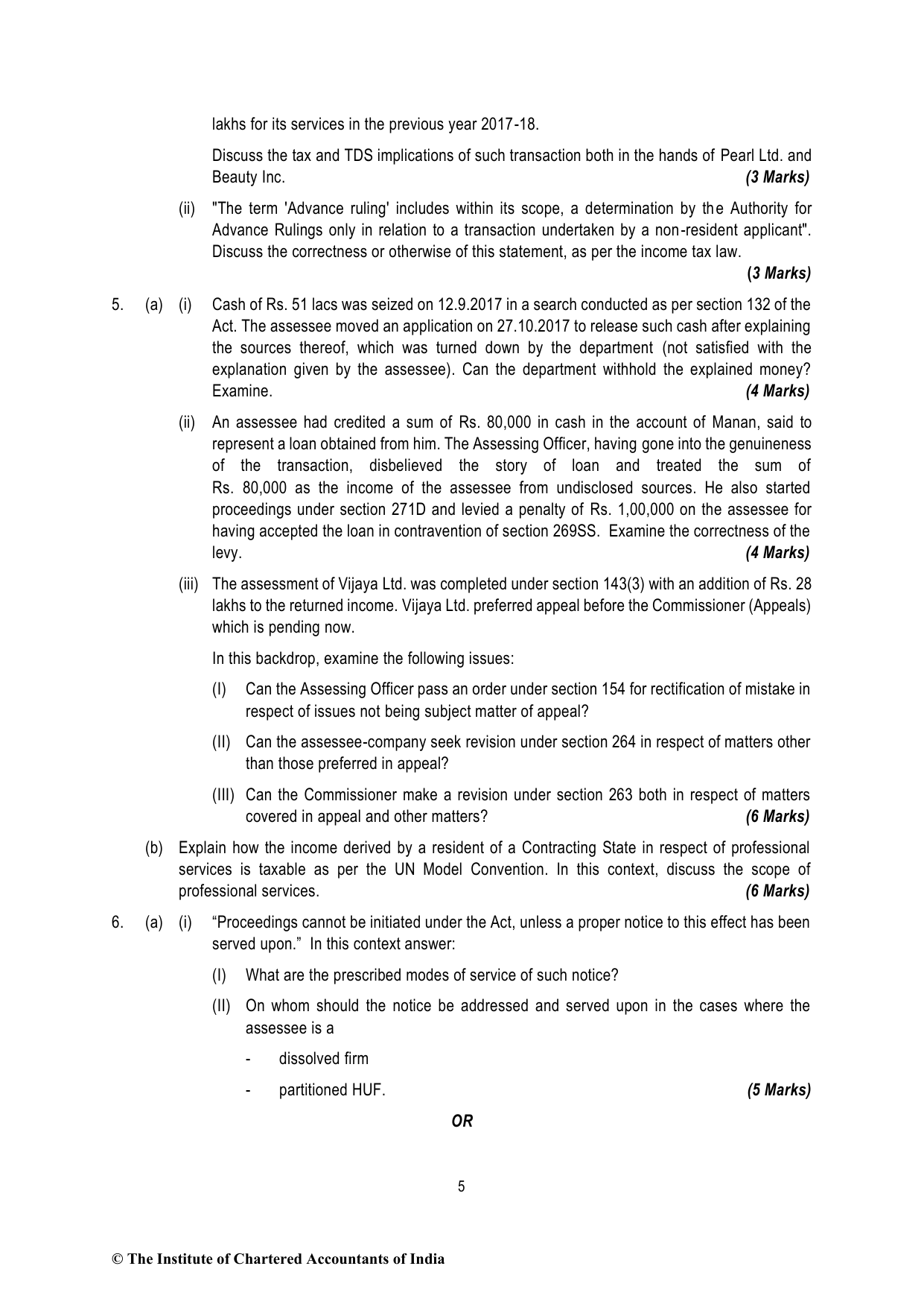 Direct Tax Laws & International Taxation November 2018 MTP - Mock Test Paper 1 (August 2018) - Final (New) Course, question page 5