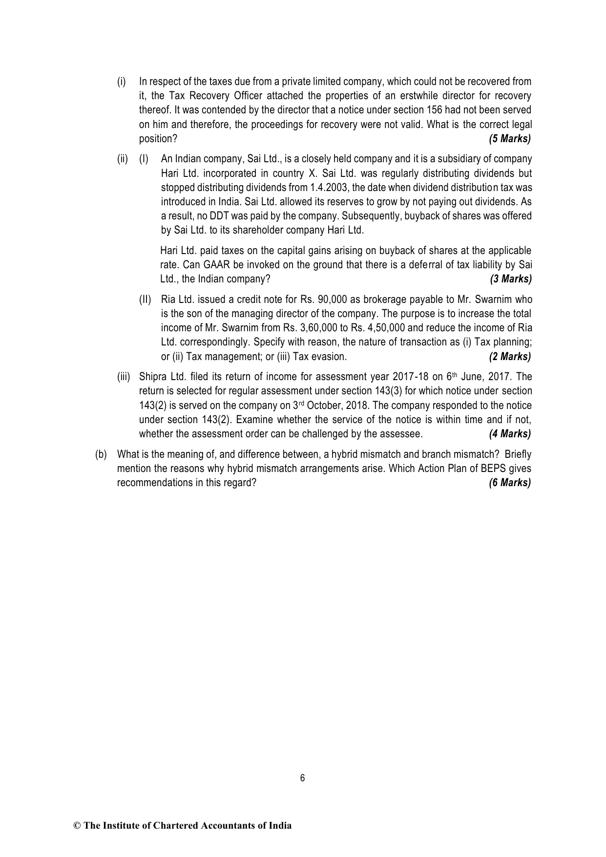 Direct Tax Laws & International Taxation November 2018 MTP - Mock Test Paper 1 (August 2018) - Final (New) Course, question page 6