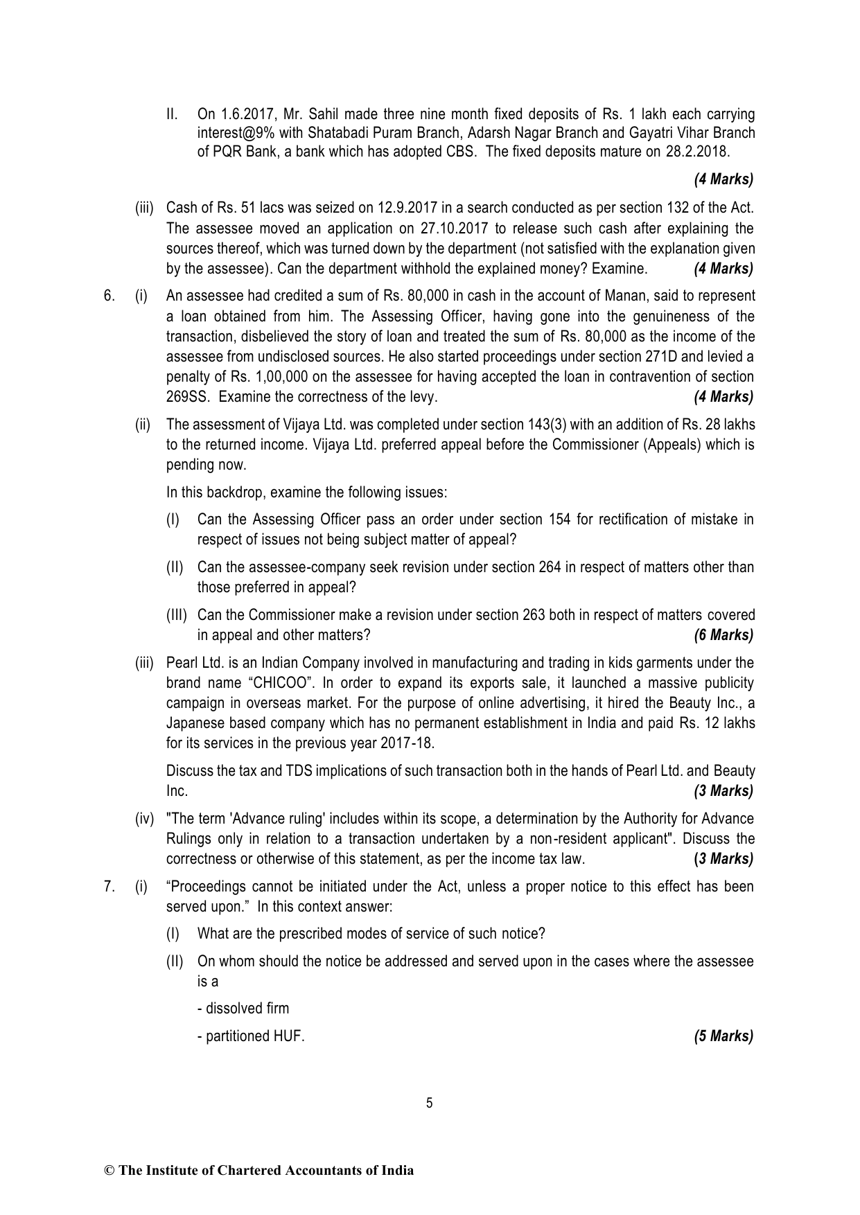 Direct Tax Laws & International Taxation November 2018 MTP - Mock Test Paper 1 (August 2018) - Final (Old) Course, question page 5
