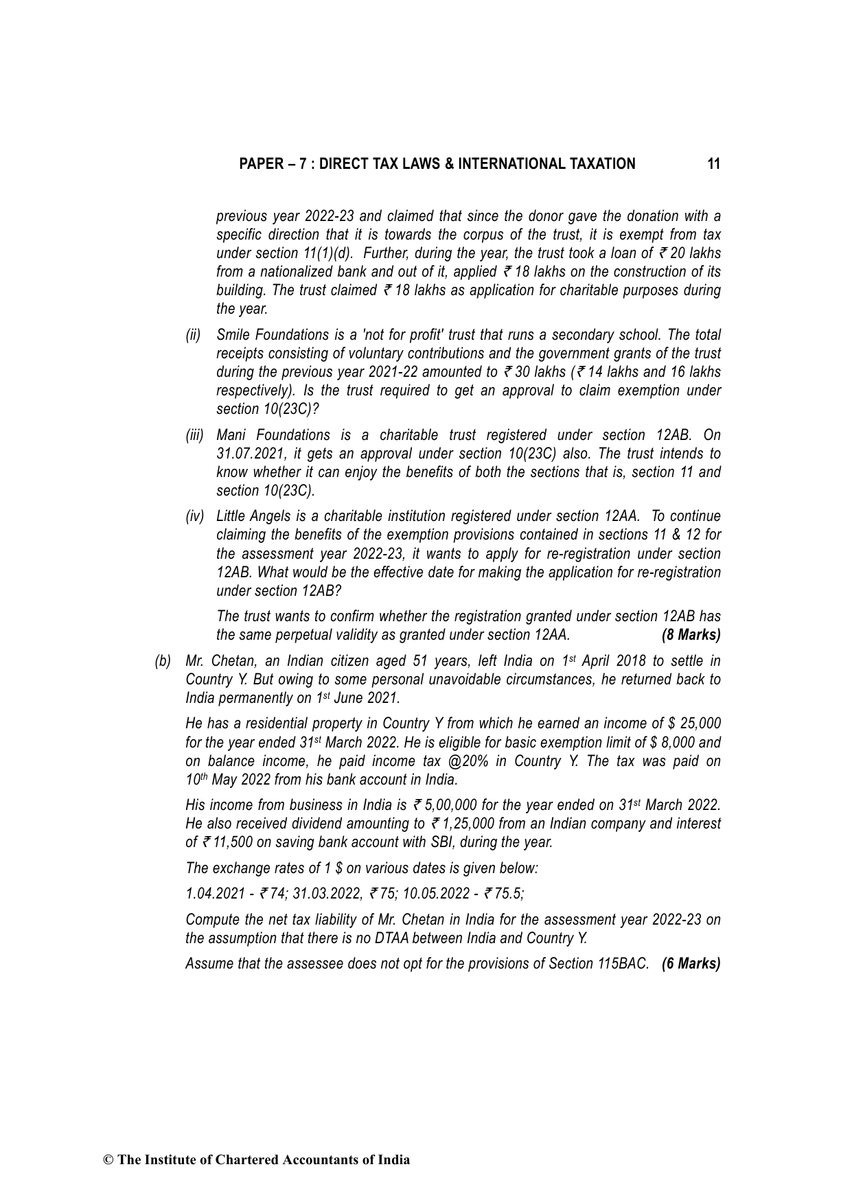 Direct Tax Laws & International Taxation May 2022, question page 11