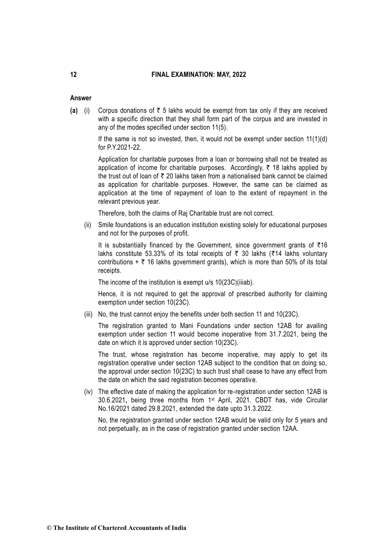Direct Tax Laws & International Taxation May 2022, question page 12
