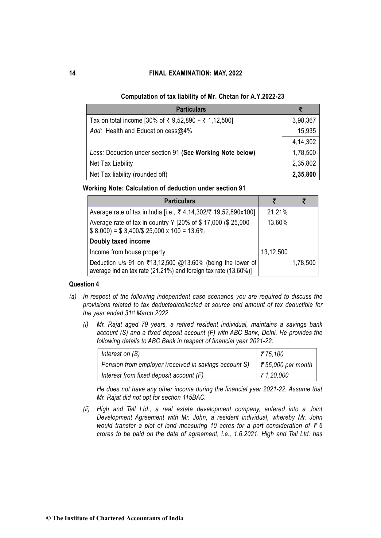 Direct Tax Laws & International Taxation May 2022, question page 14