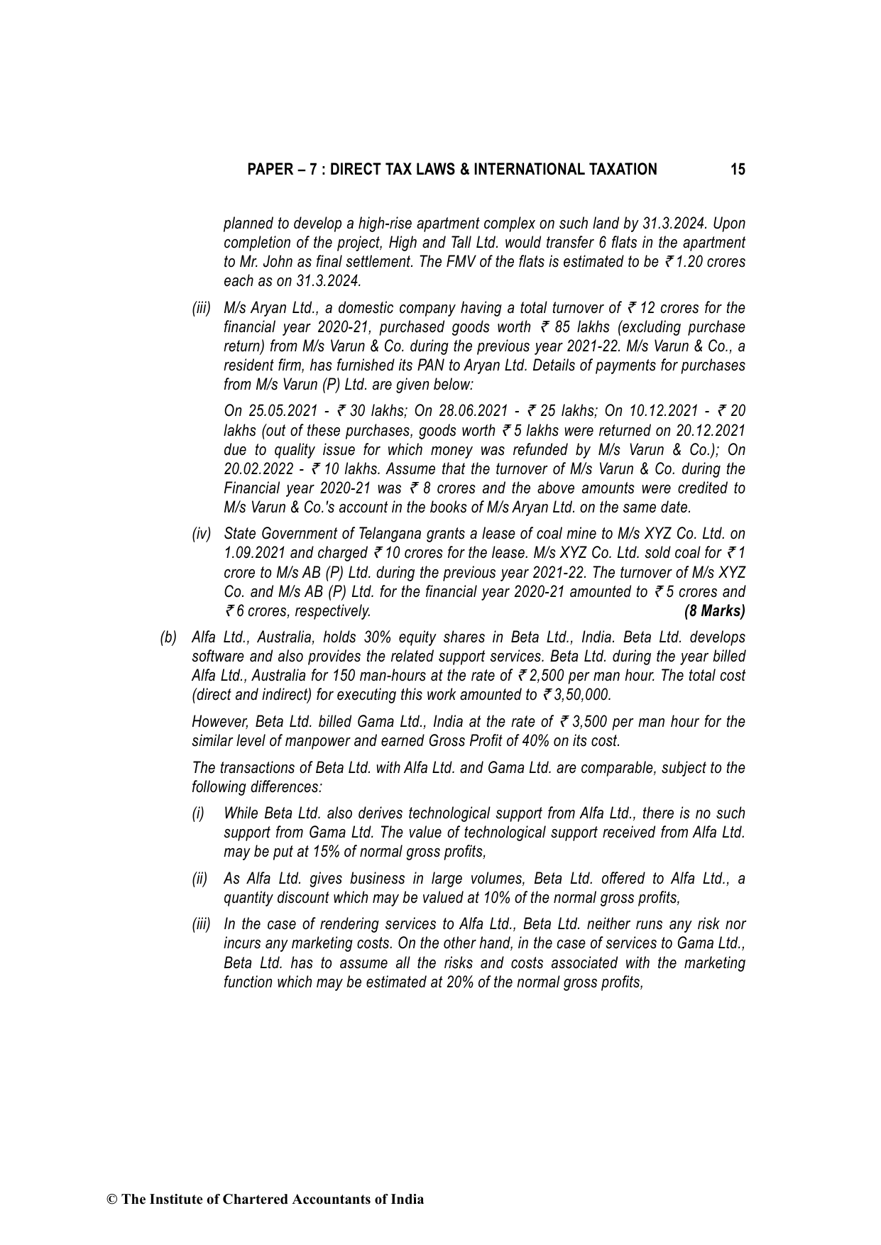 Direct Tax Laws & International Taxation May 2022, question page 15