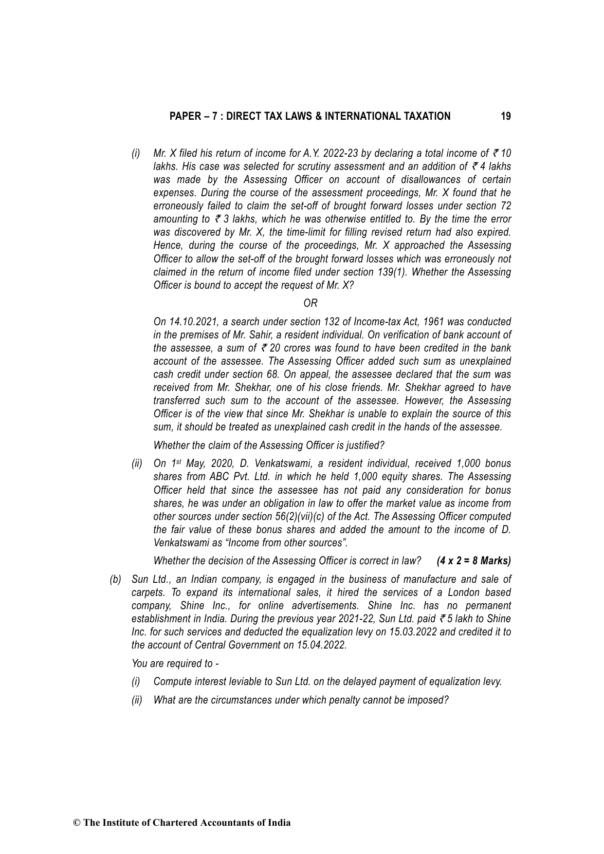 Direct Tax Laws & International Taxation May 2022, question page 19