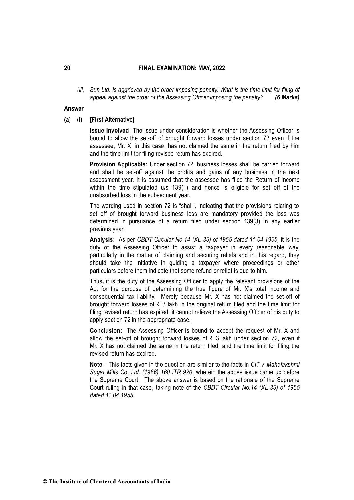 Direct Tax Laws & International Taxation May 2022, question page 20