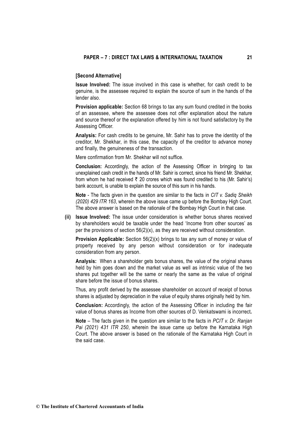 Direct Tax Laws & International Taxation May 2022, question page 21