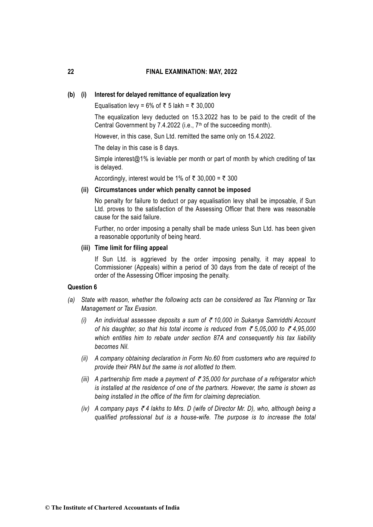 Direct Tax Laws & International Taxation May 2022, question page 22
