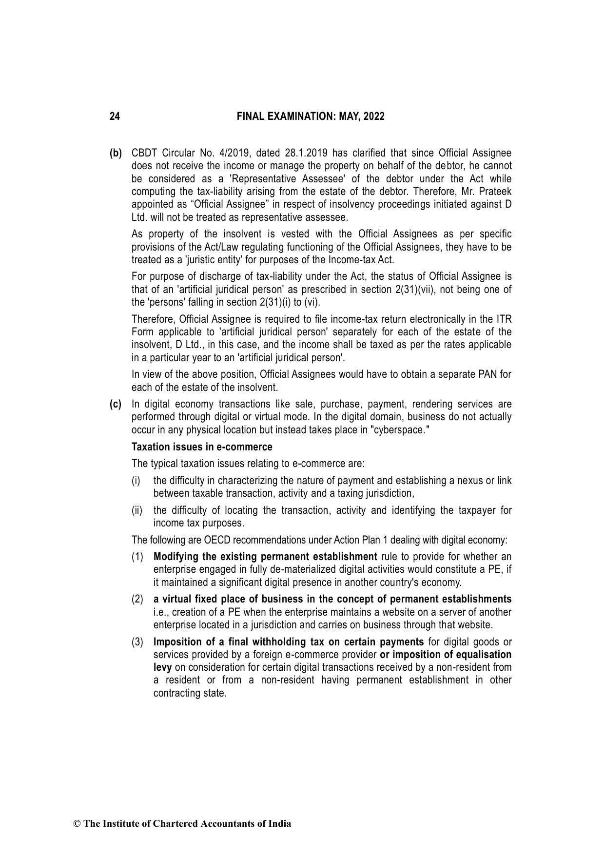 Direct Tax Laws & International Taxation May 2022, question page 24