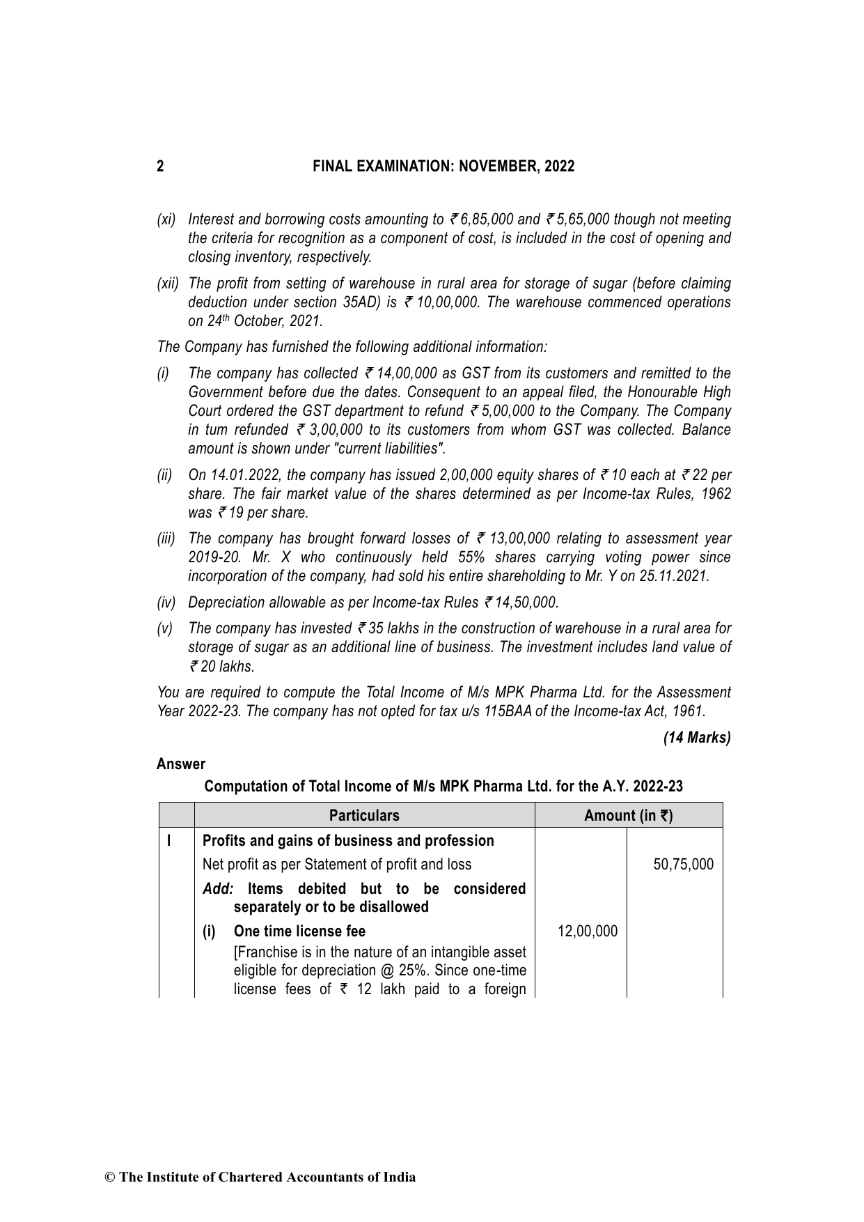 Direct Tax Laws & International Taxation November 2022, question page 2
