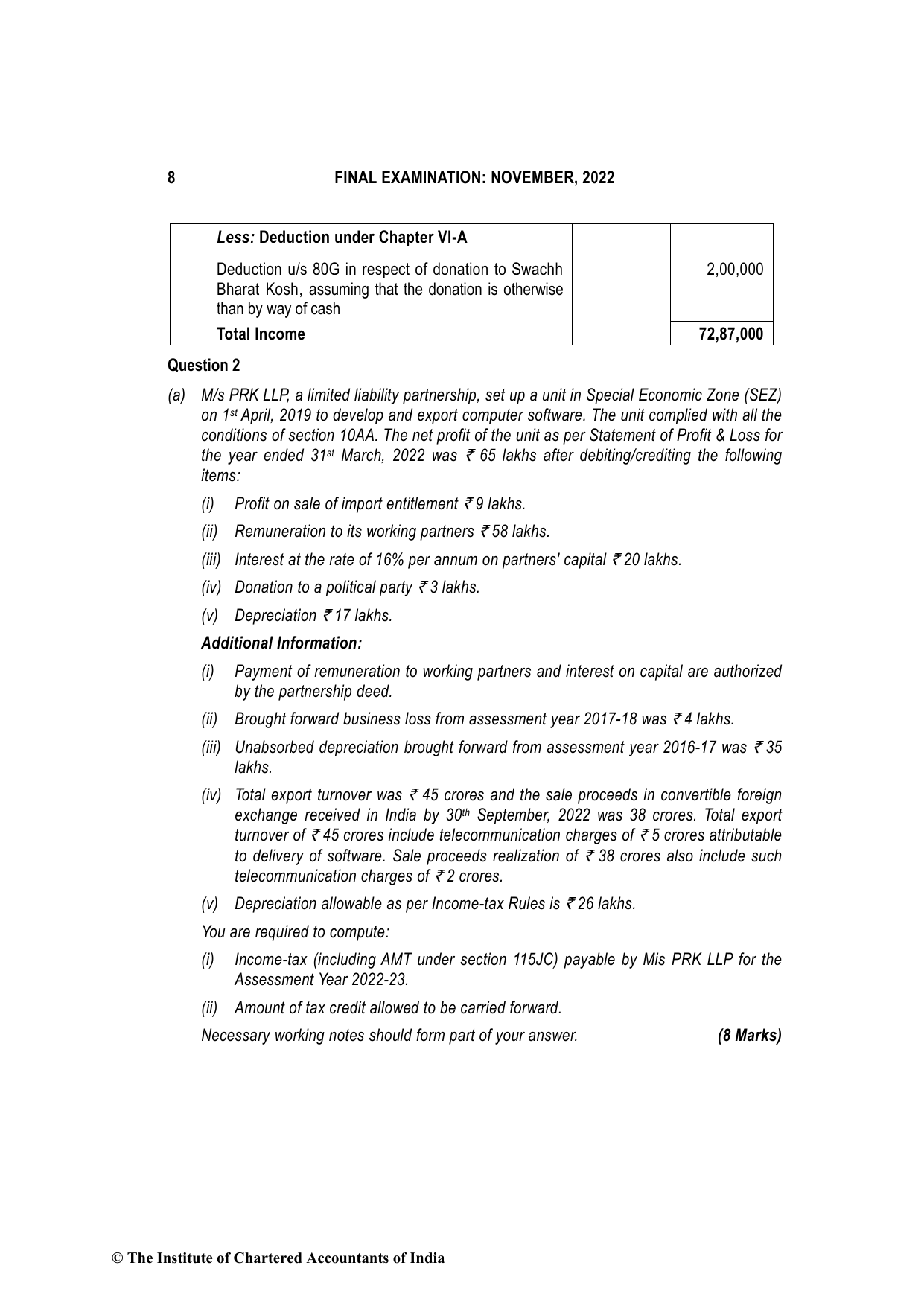 Direct Tax Laws & International Taxation November 2022, question page 8