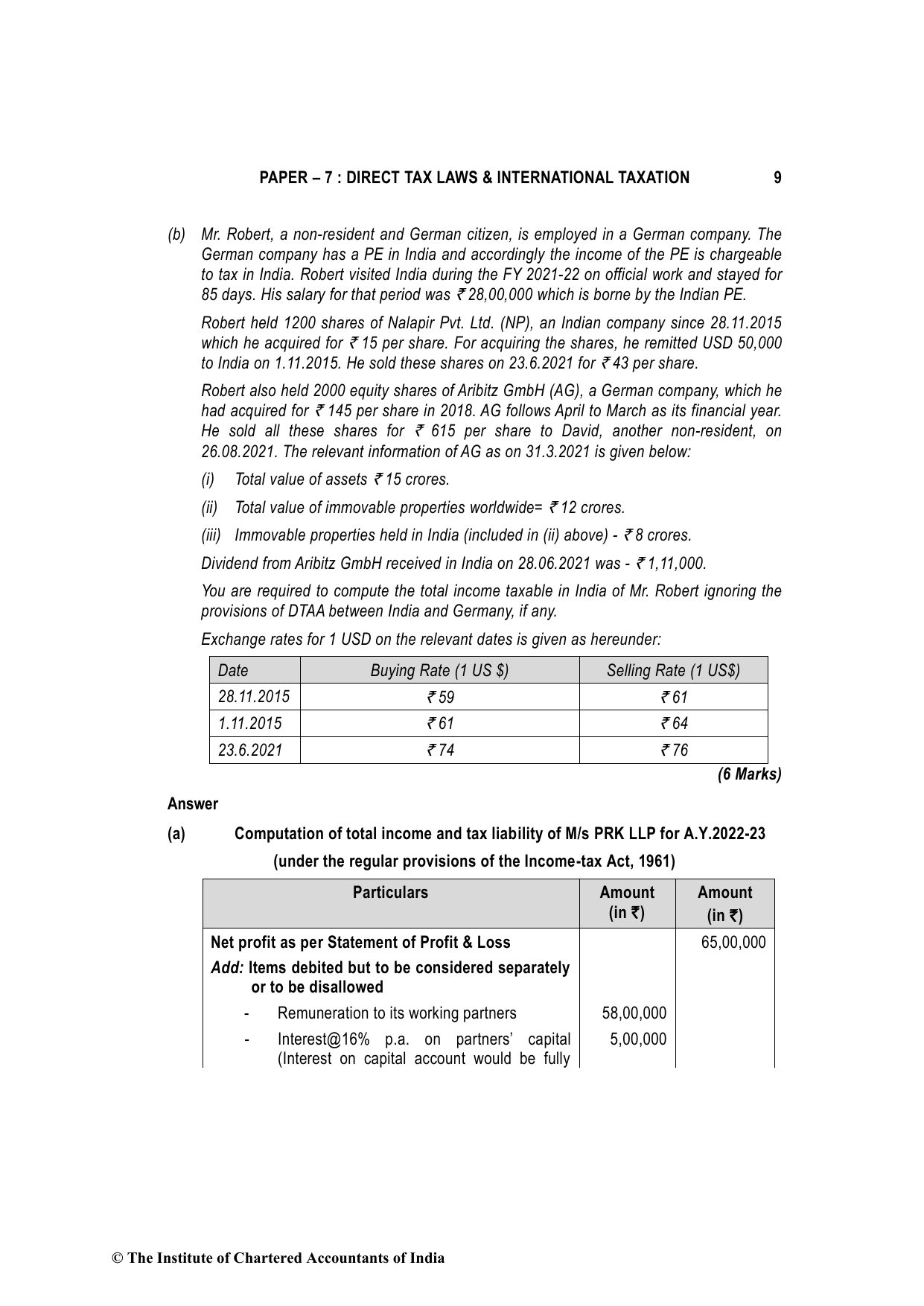 Direct Tax Laws & International Taxation November 2022, question page 9