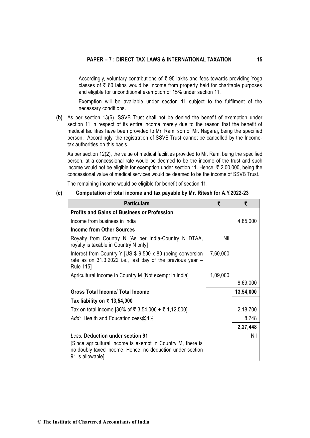 Direct Tax Laws & International Taxation November 2022, question page 15
