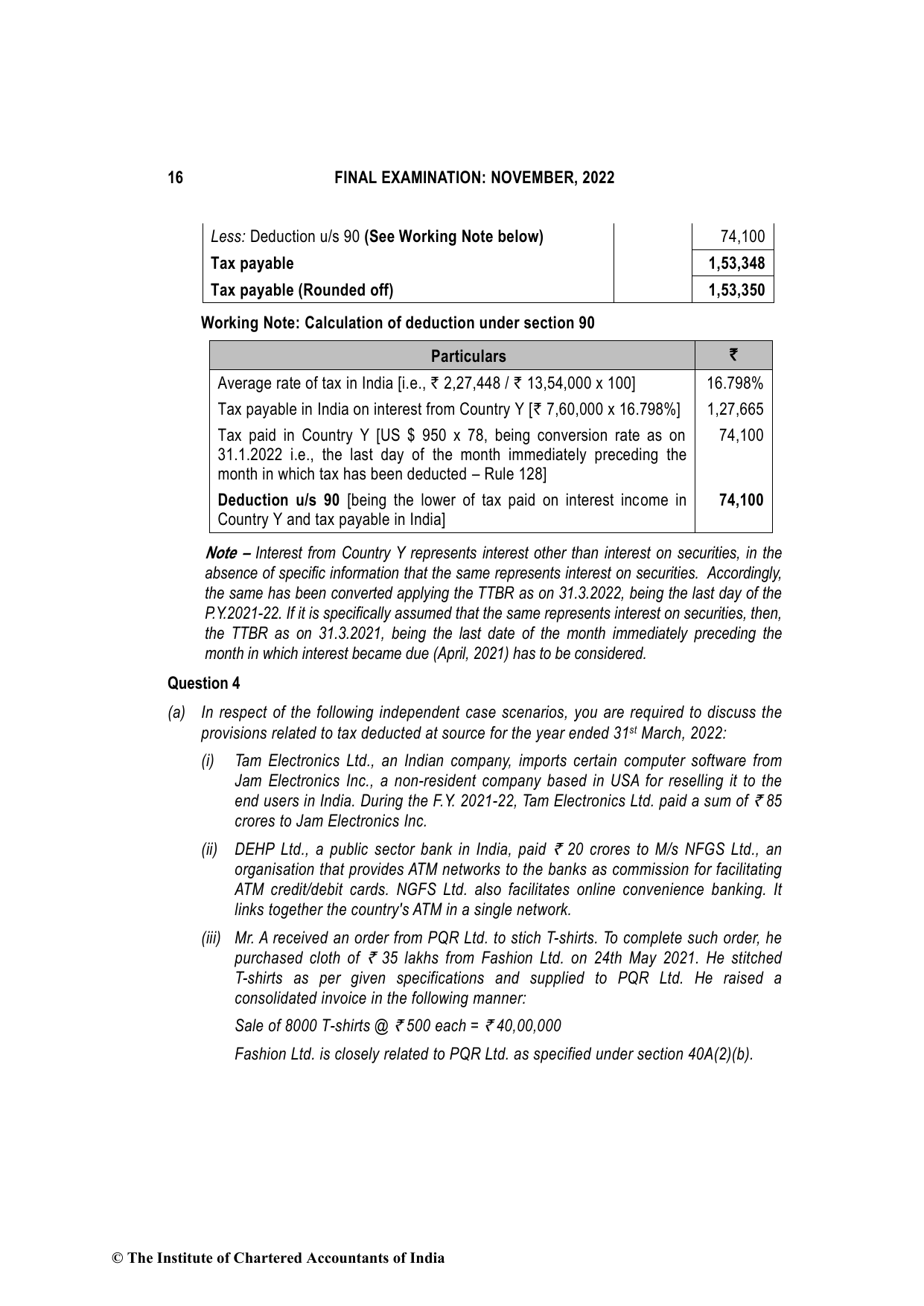 Direct Tax Laws & International Taxation November 2022, question page 16