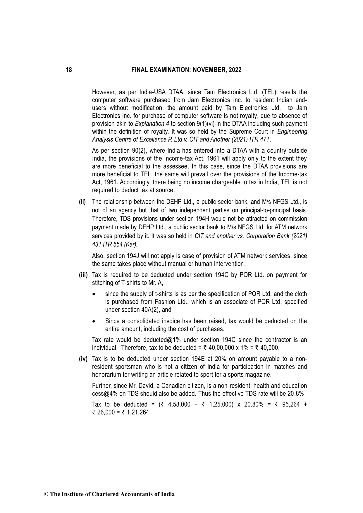 Direct Tax Laws & International Taxation November 2022, question page 18