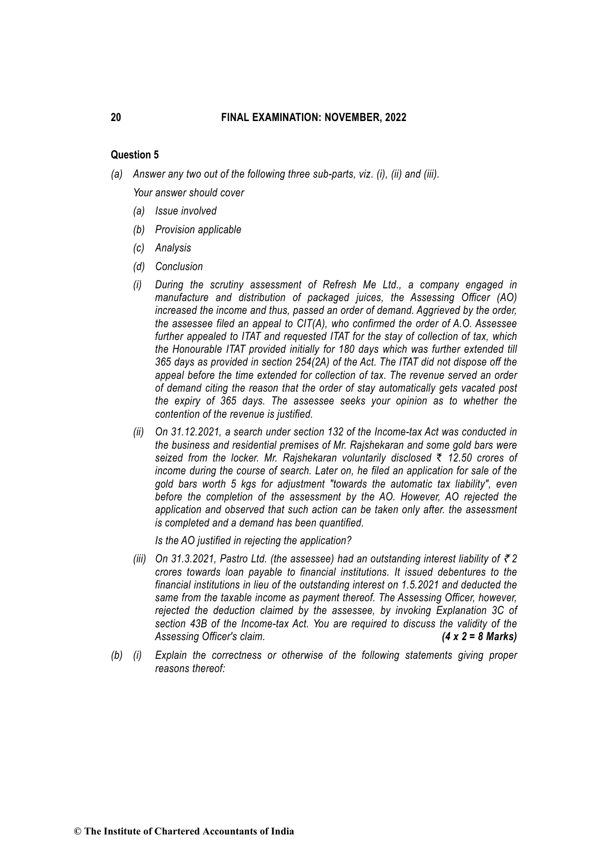 Direct Tax Laws & International Taxation November 2022, question page 20