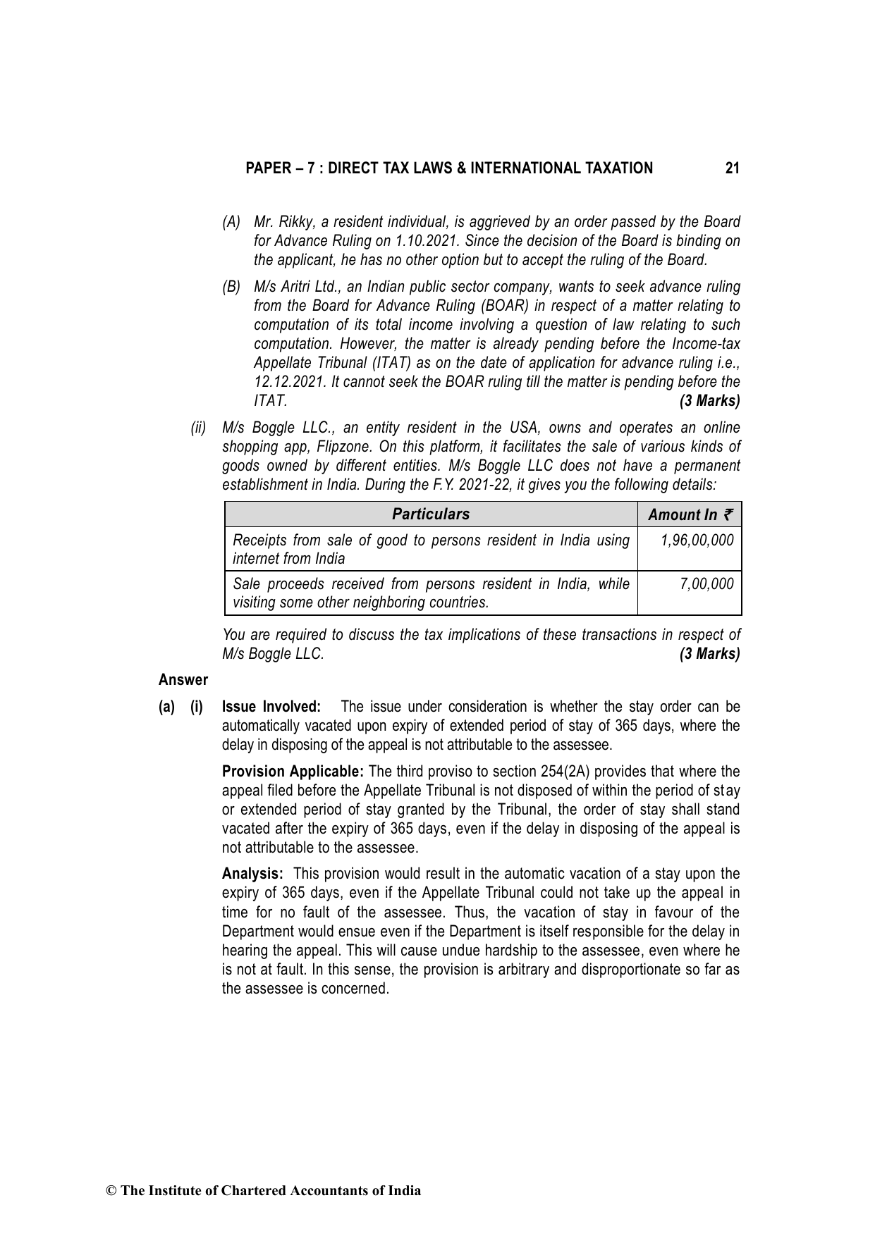 Direct Tax Laws & International Taxation November 2022, question page 21