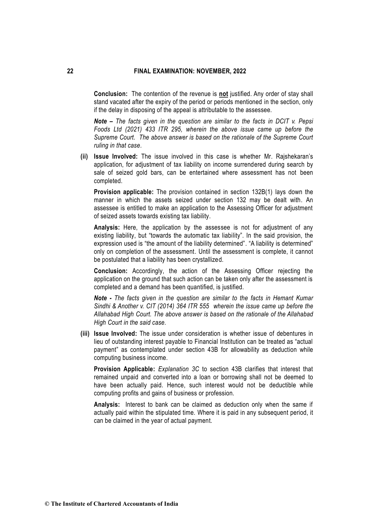 Direct Tax Laws & International Taxation November 2022, question page 22