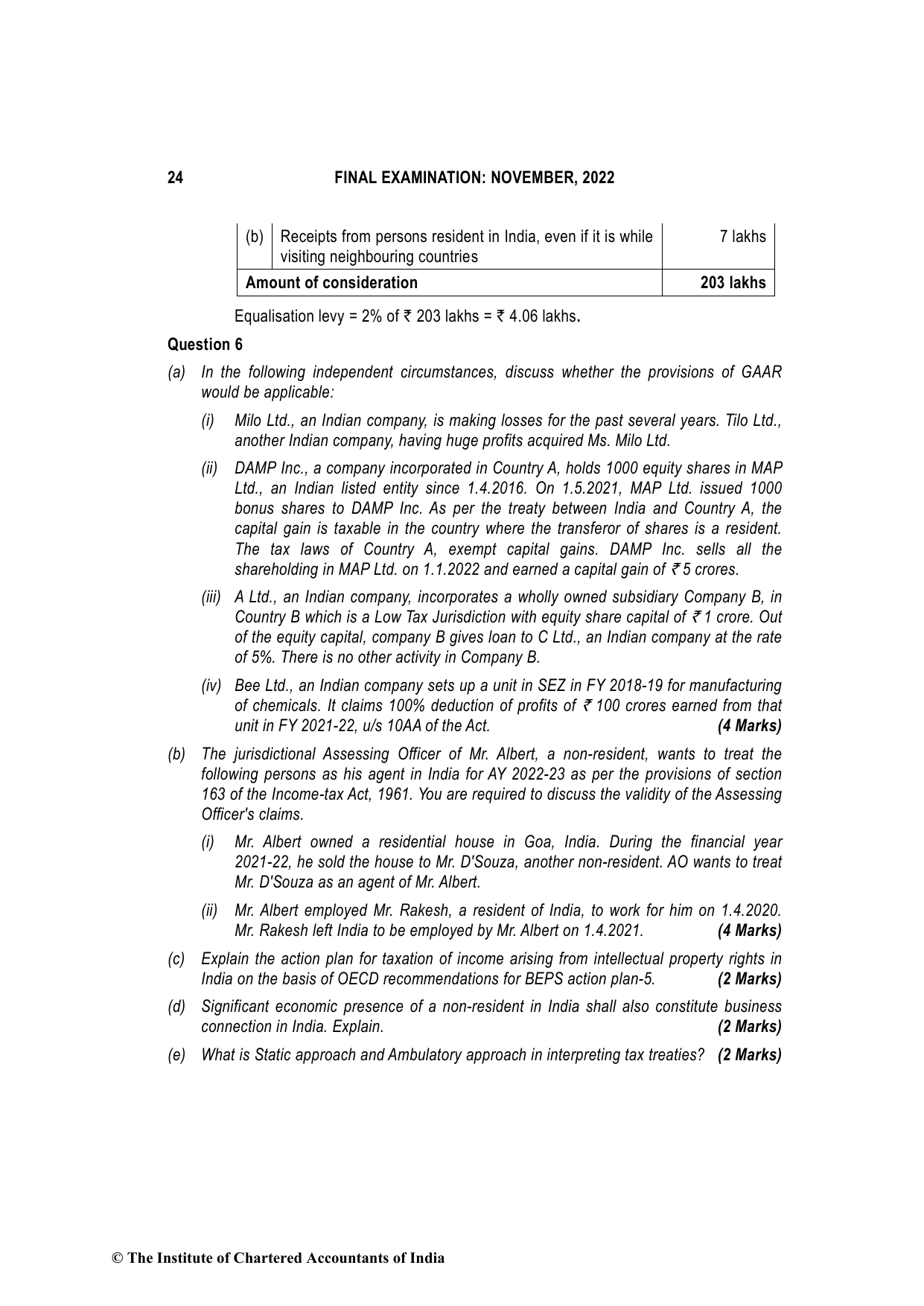 Direct Tax Laws & International Taxation November 2022, question page 24