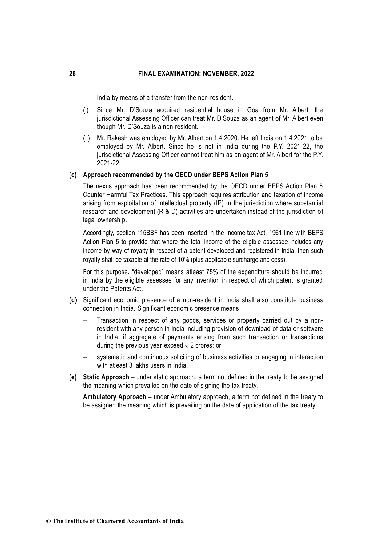 Direct Tax Laws & International Taxation November 2022, question page 26