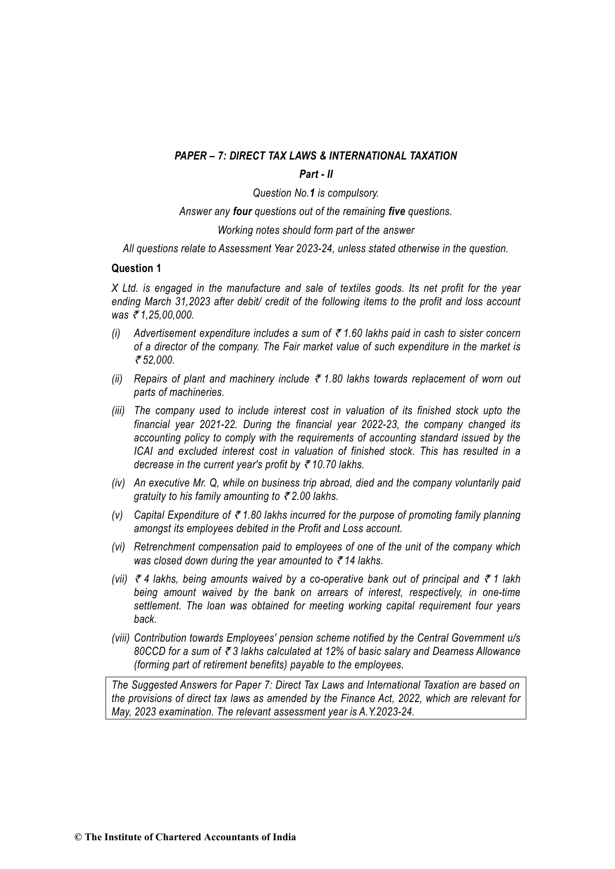 Direct Tax Laws & International Taxation May 2023, question page 1