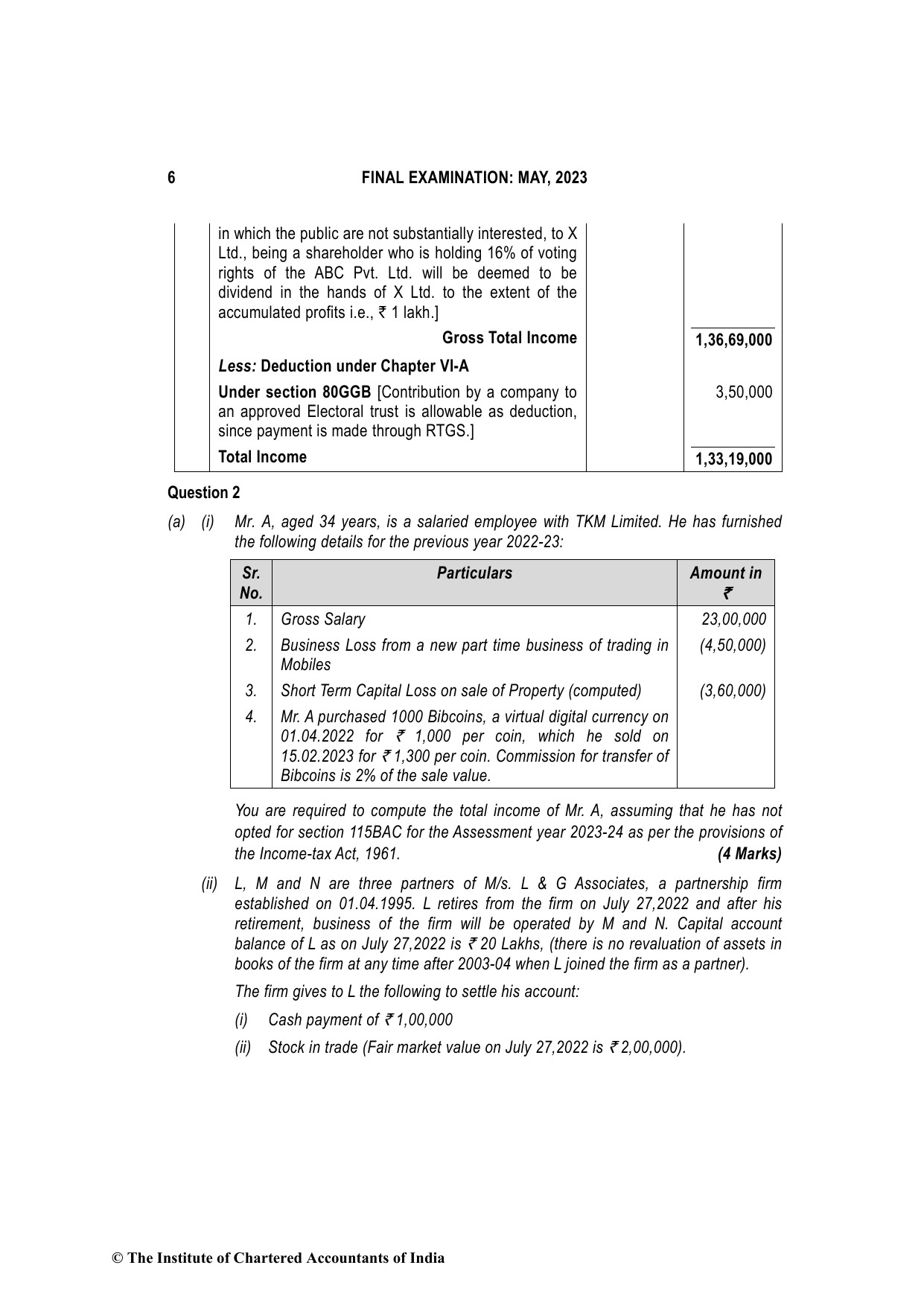 Direct Tax Laws & International Taxation May 2023, question page 6
