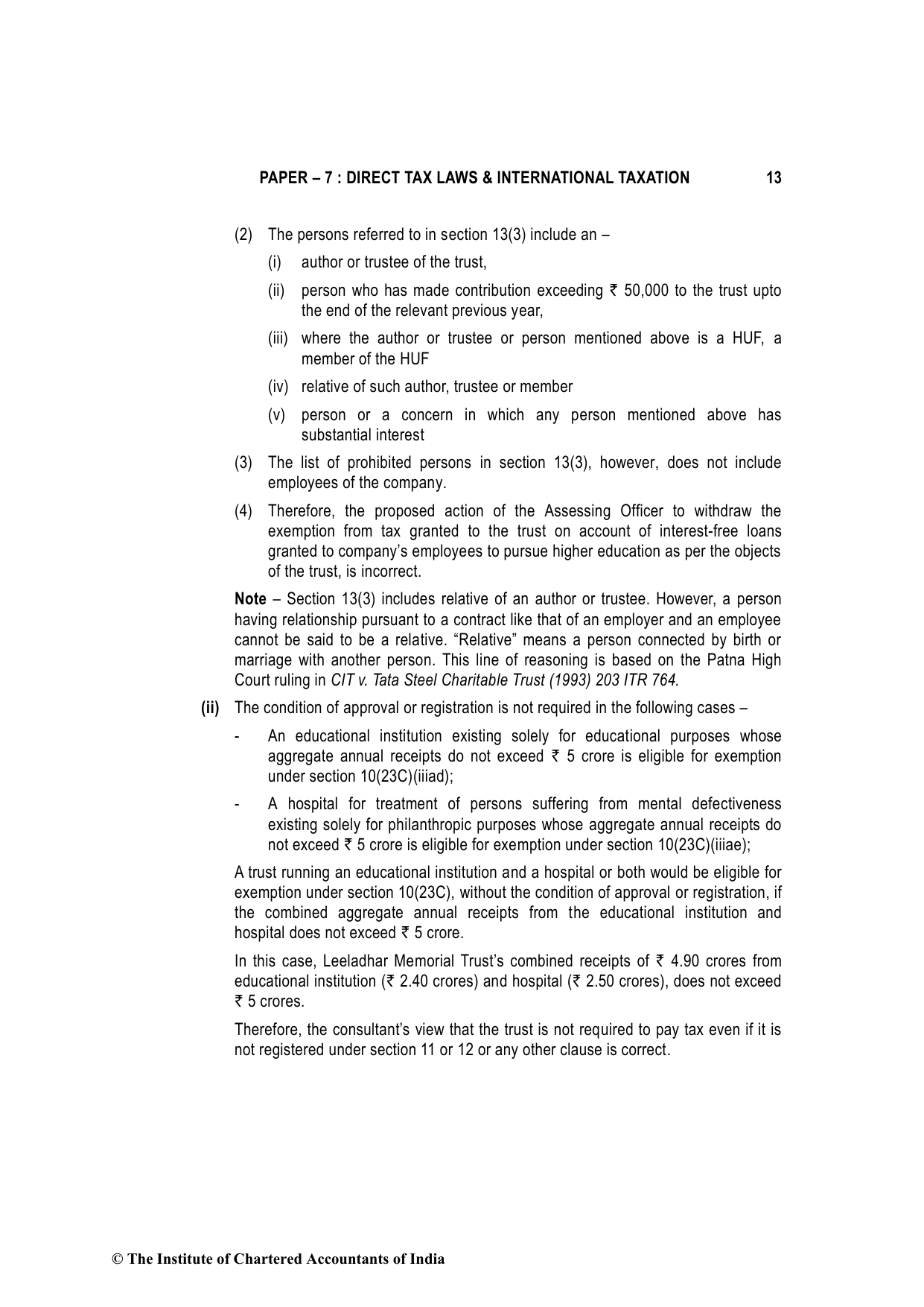Direct Tax Laws & International Taxation May 2023, question page 13