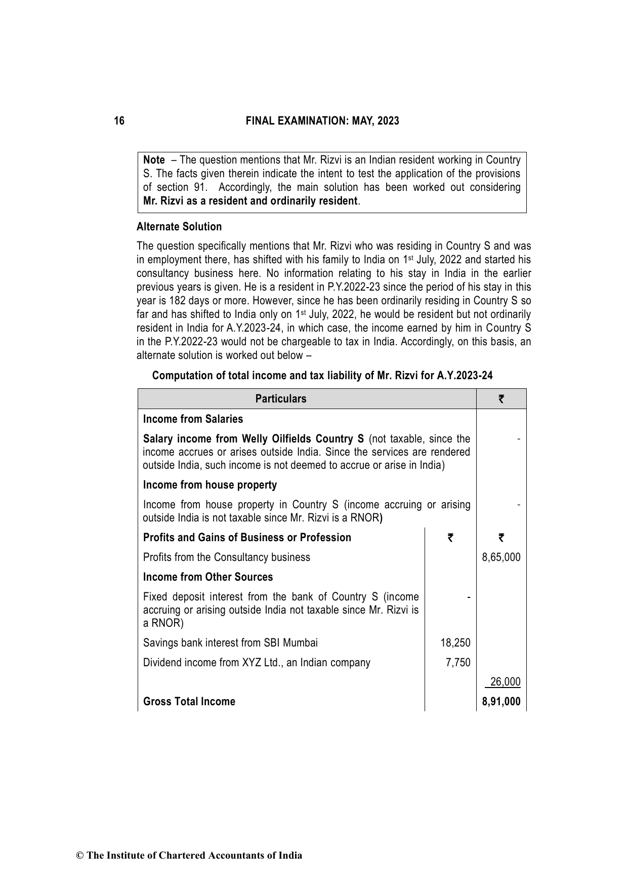 Direct Tax Laws & International Taxation May 2023, question page 16