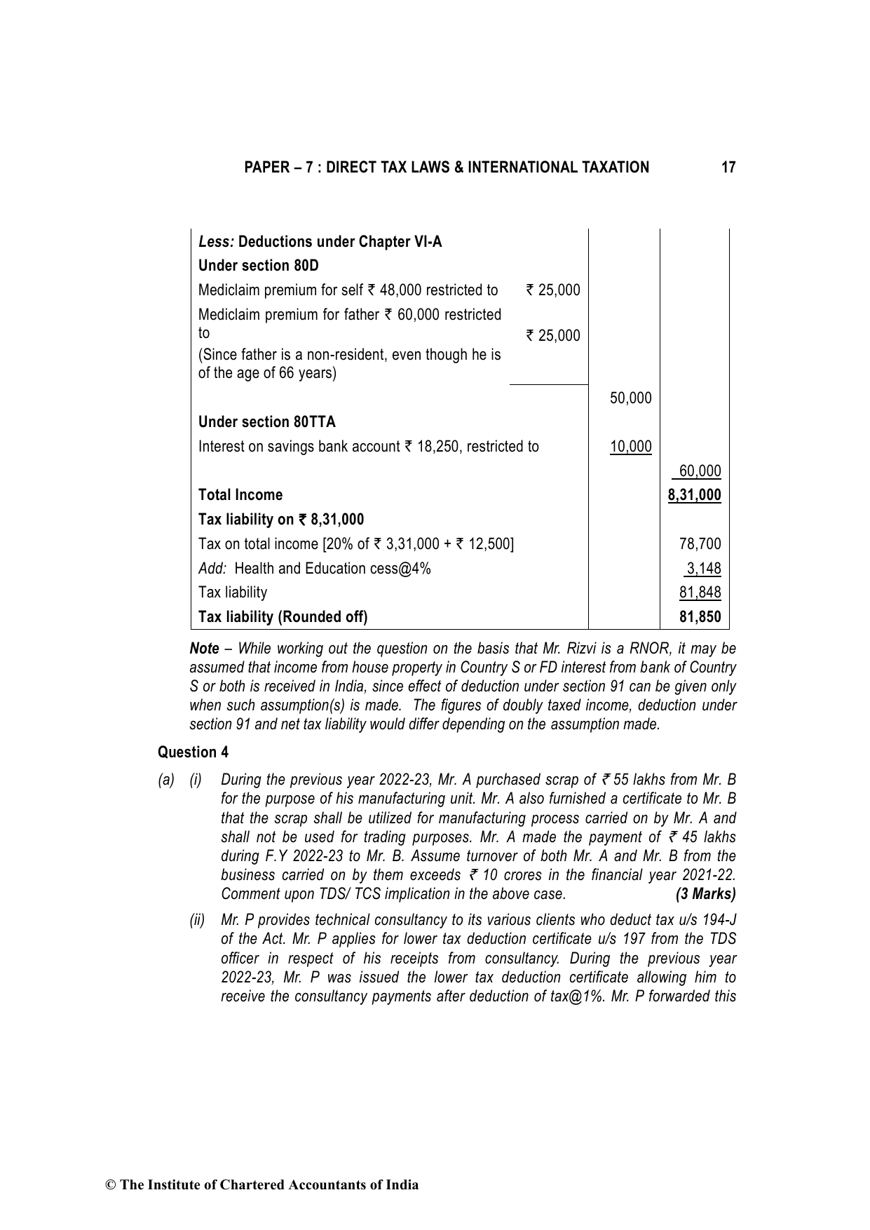 Direct Tax Laws & International Taxation May 2023, question page 17