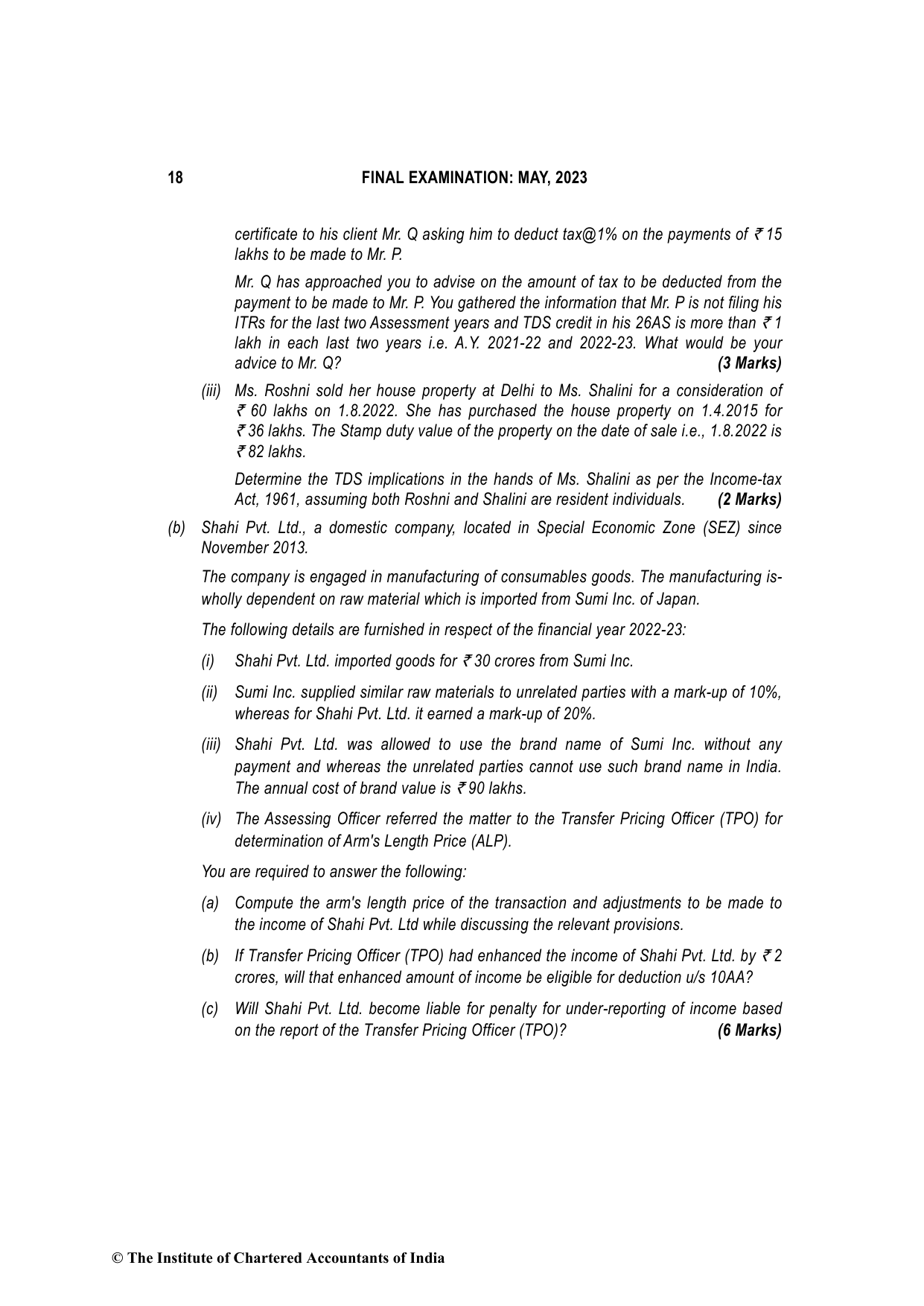 Direct Tax Laws & International Taxation May 2023, question page 18