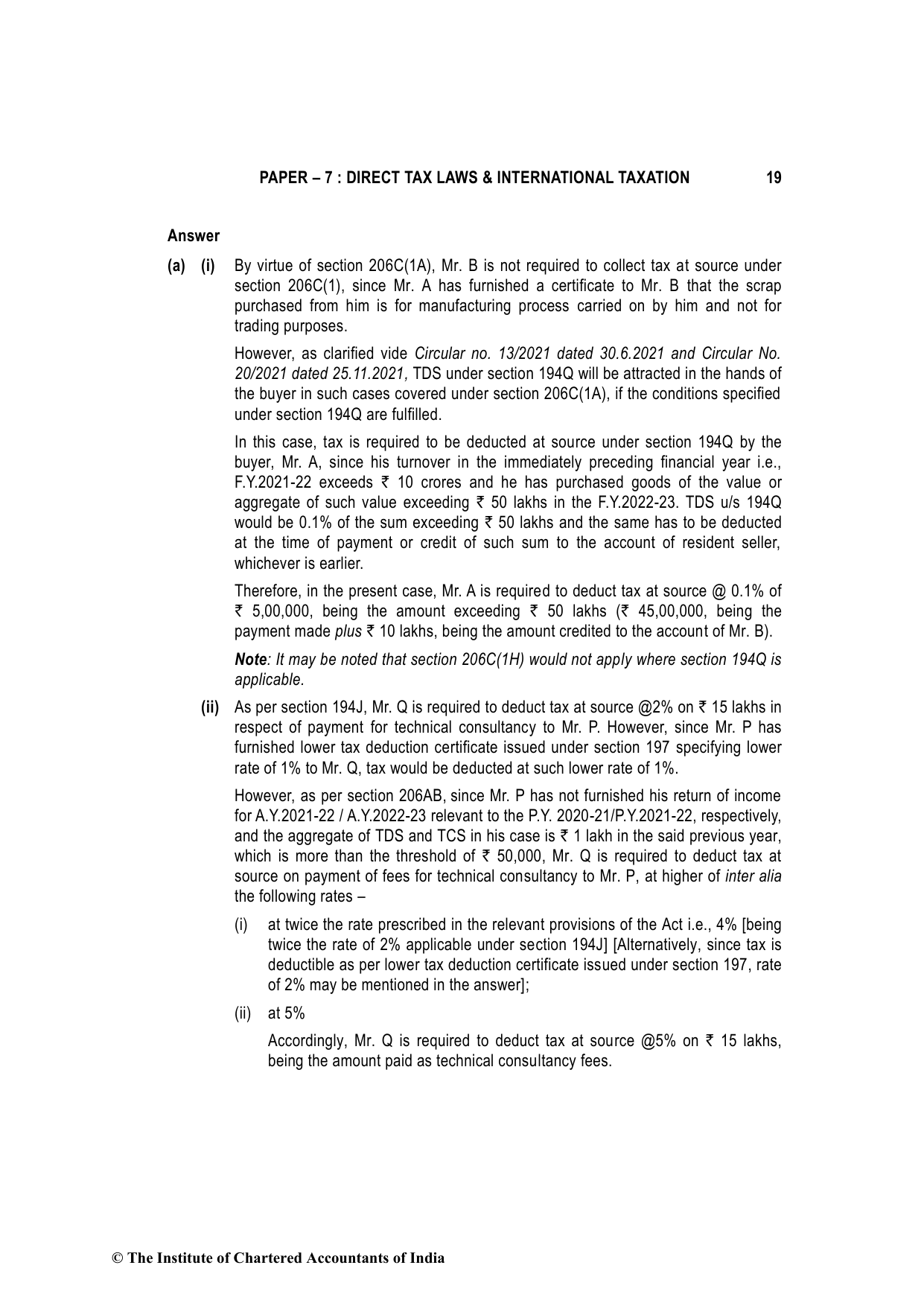 Direct Tax Laws & International Taxation May 2023, question page 19