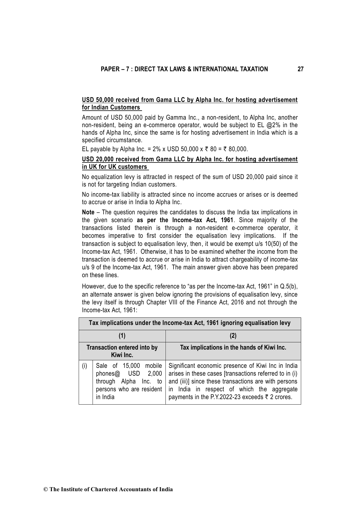 Direct Tax Laws & International Taxation May 2023, question page 27