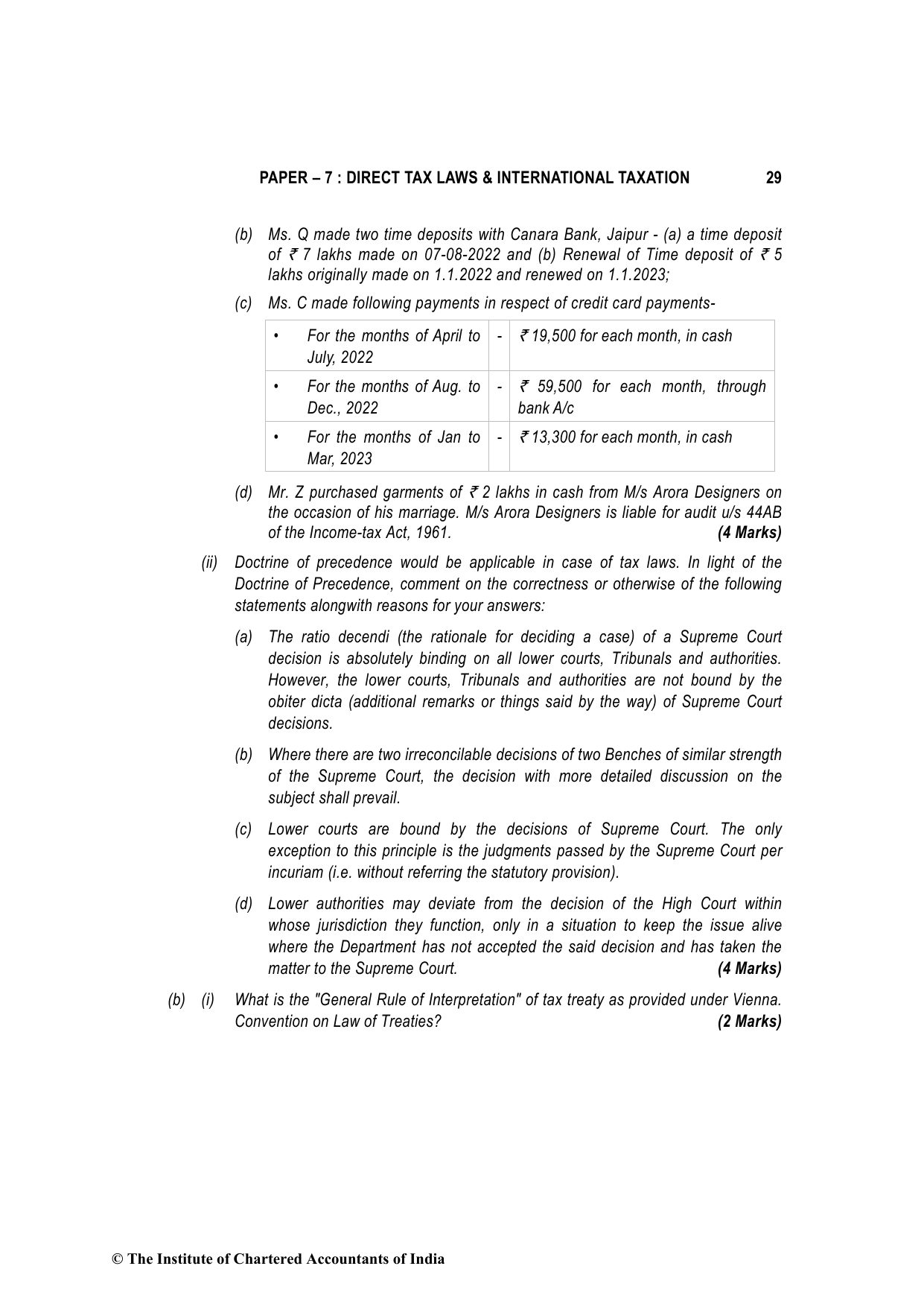 Direct Tax Laws & International Taxation May 2023, question page 29