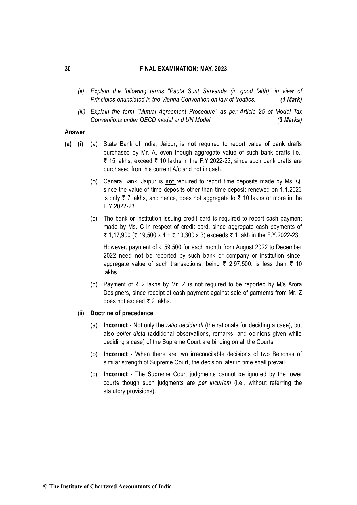 Direct Tax Laws & International Taxation May 2023, question page 30