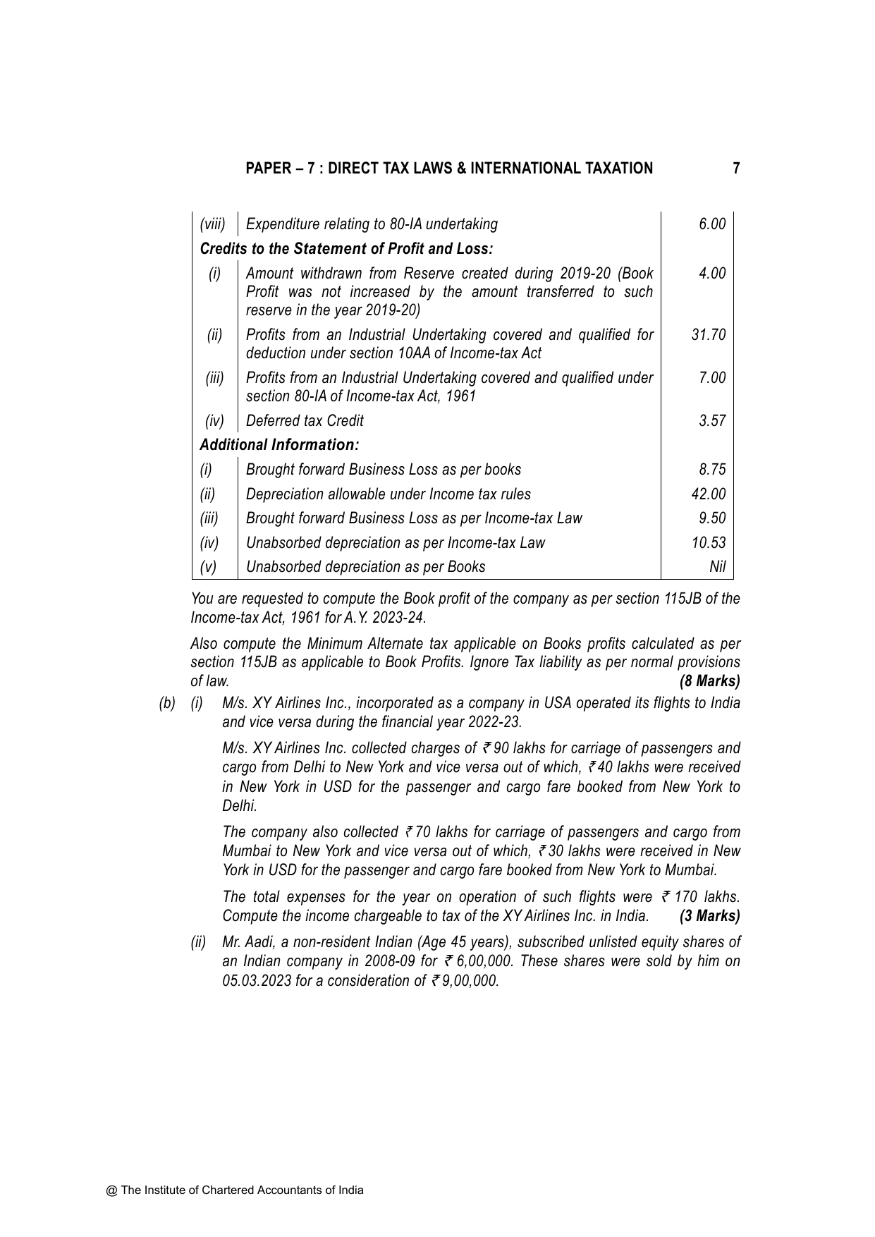 Direct Tax Laws & International Taxation November 2023, question page 7