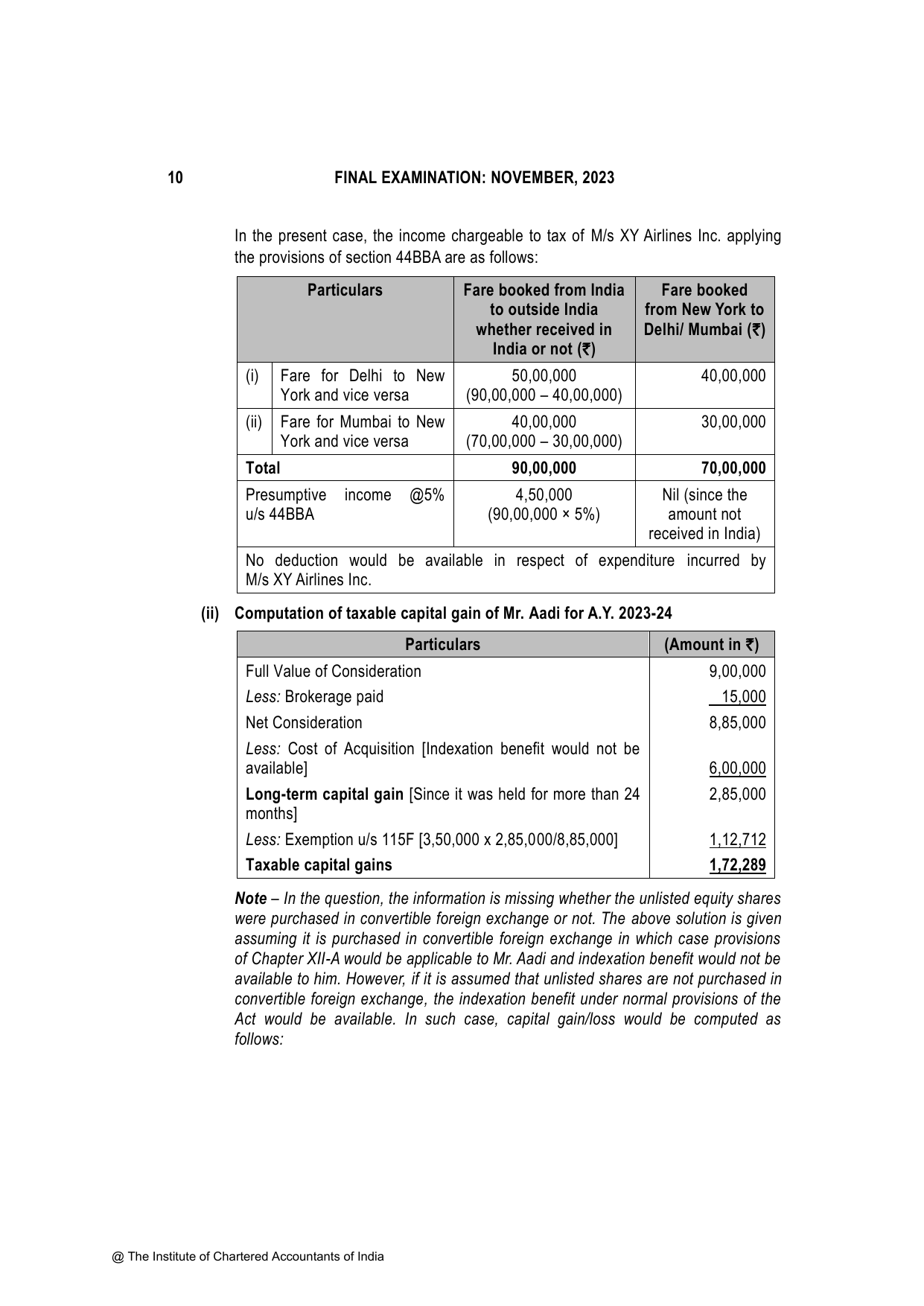 Direct Tax Laws & International Taxation November 2023, question page 10