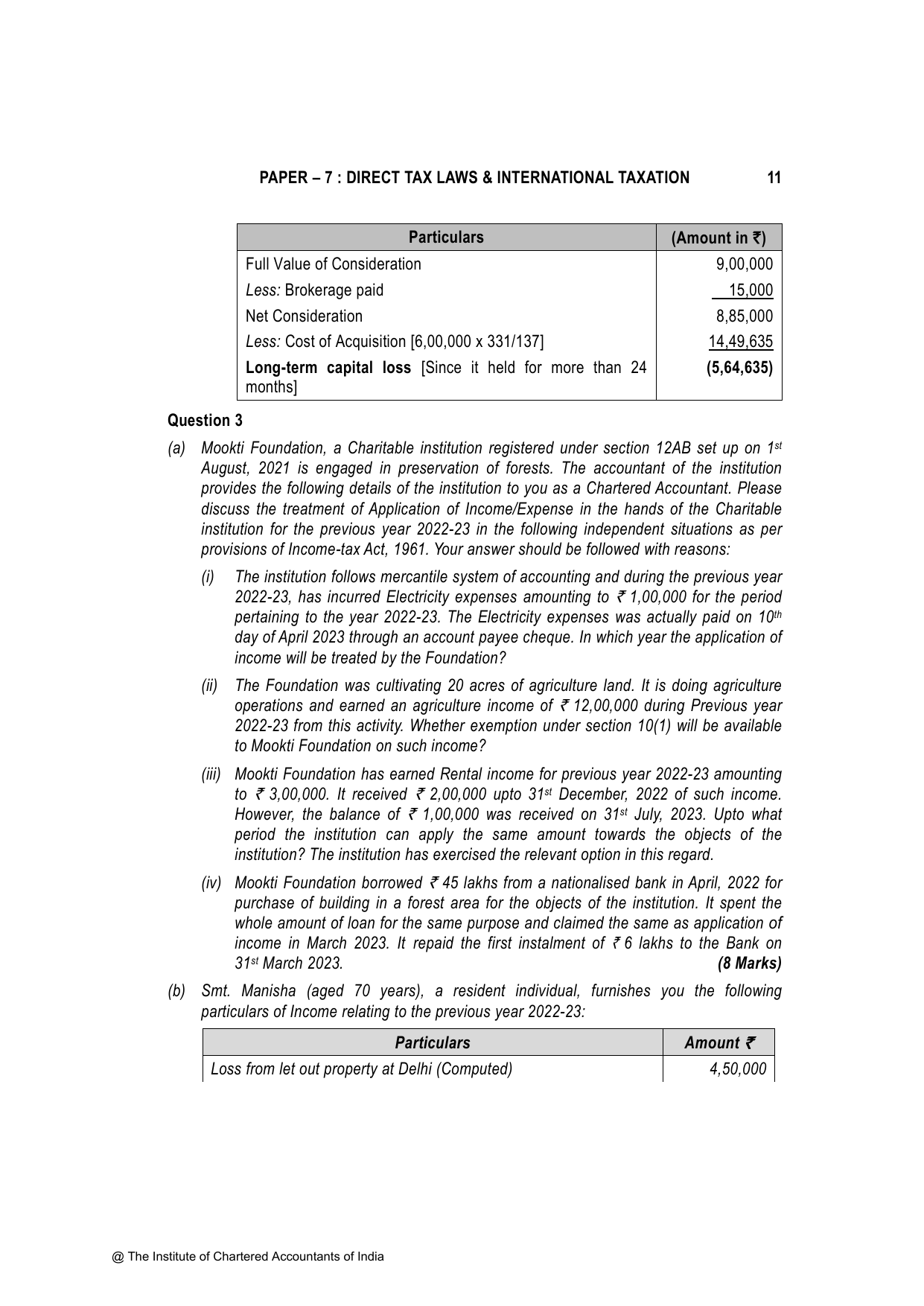 Direct Tax Laws & International Taxation November 2023, question page 11