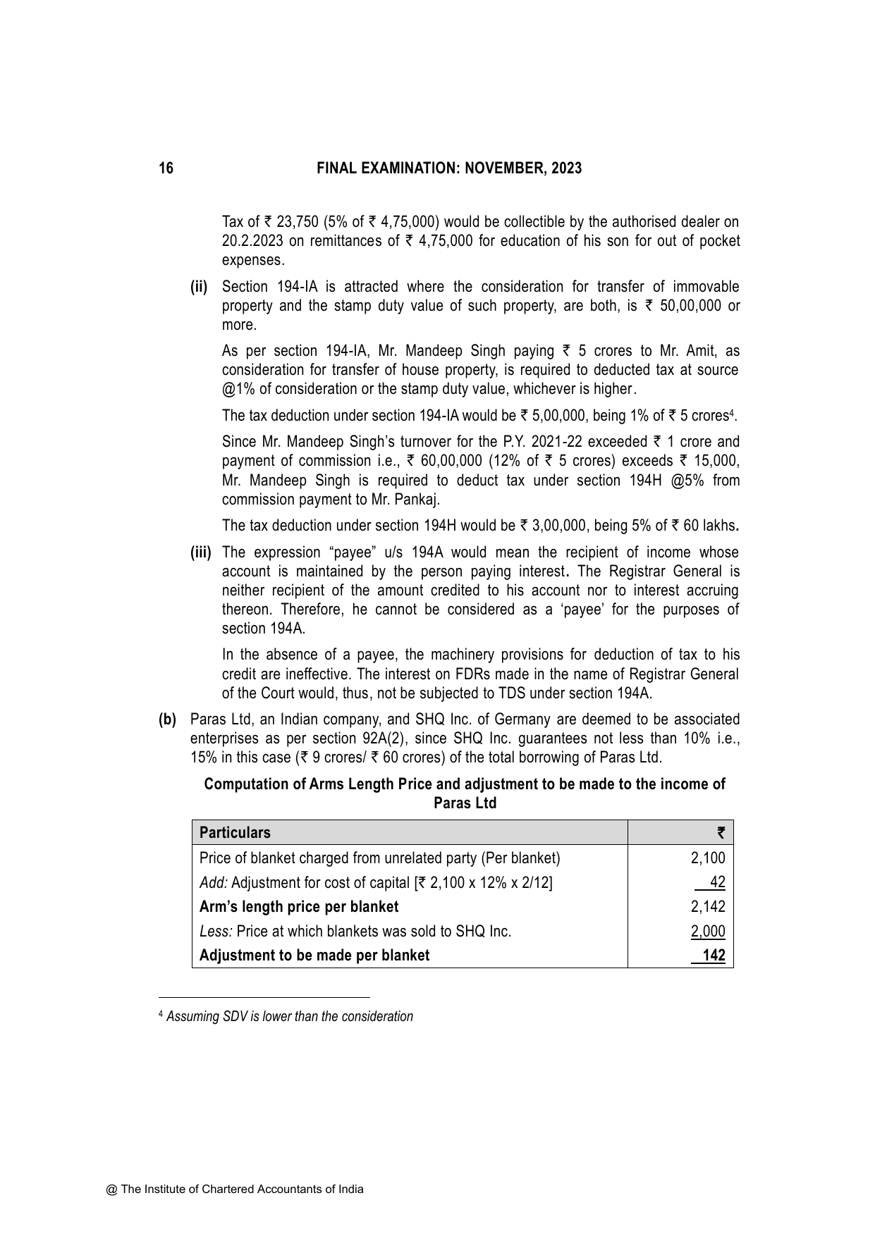 Direct Tax Laws & International Taxation November 2023, question page 16